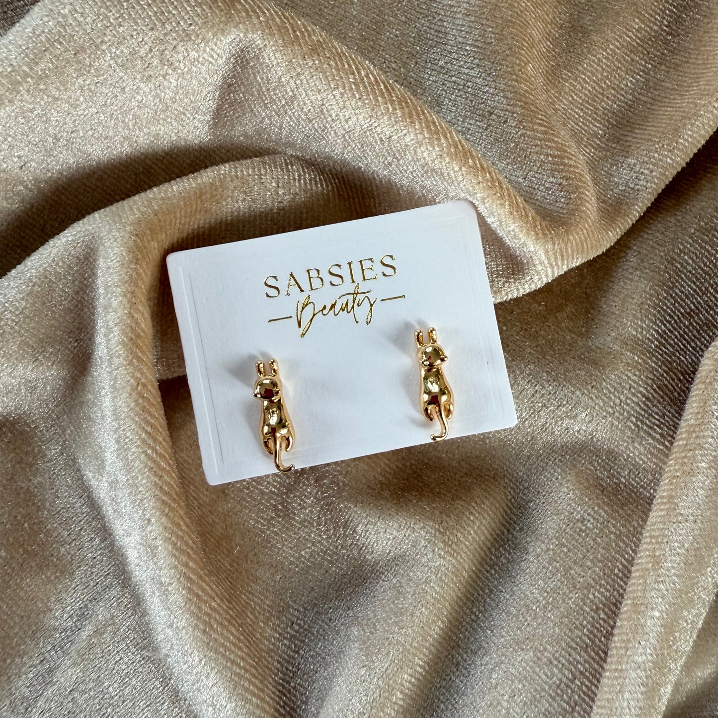 Stretchy Cats 18k Gold Plated Studs