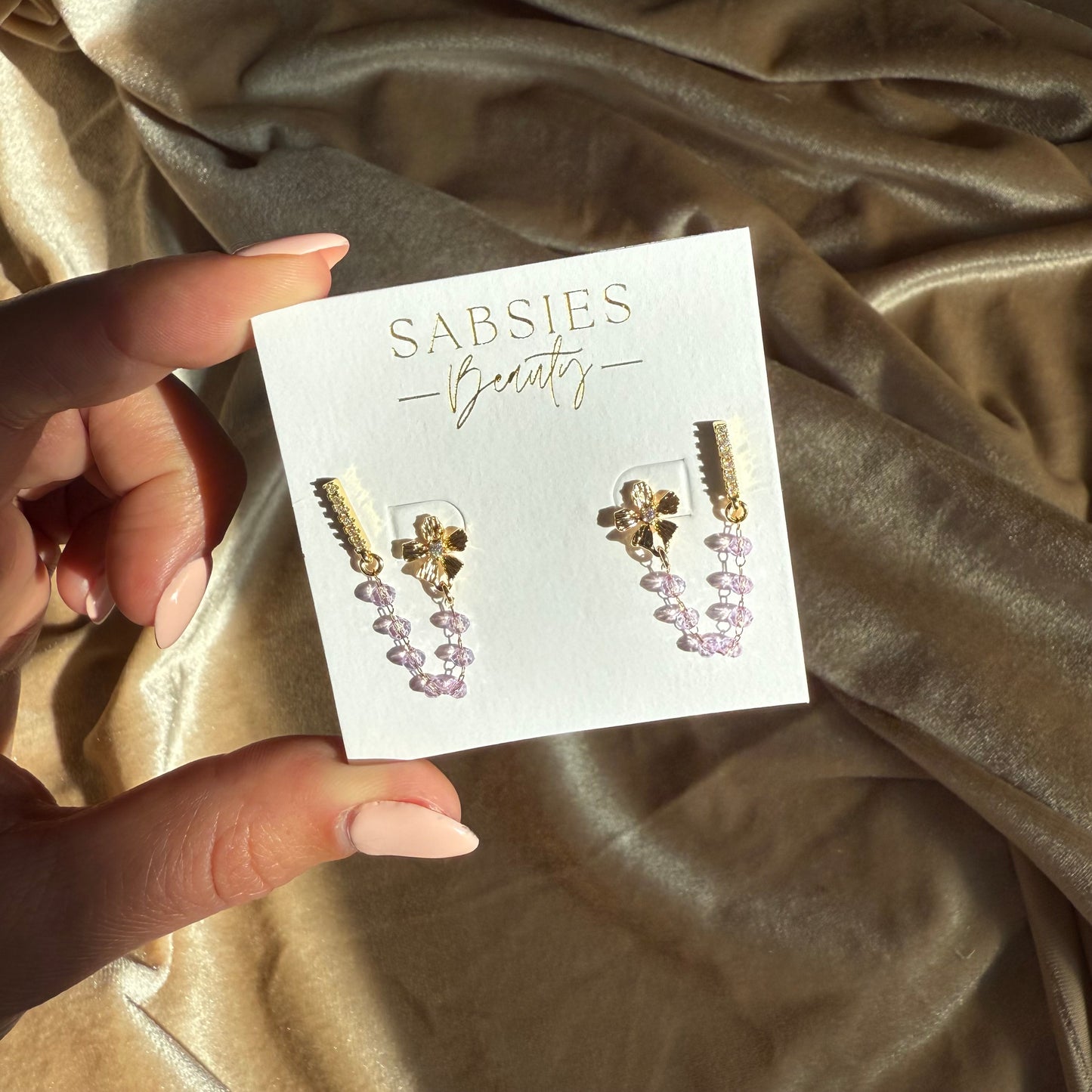 Baby Purple Flower Double Stud 18k Gold Plated
