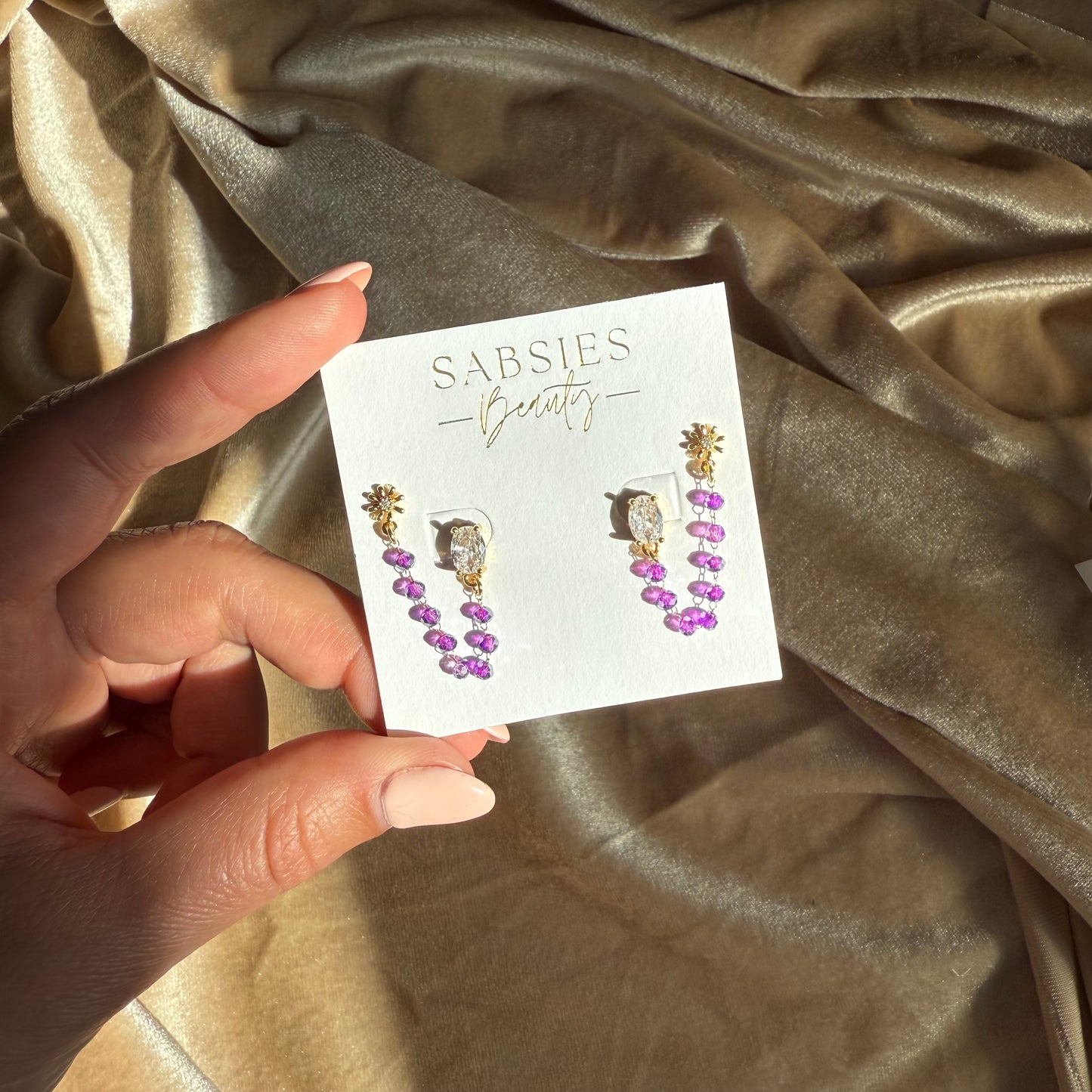 Bright Purple Crystal Double Stud 18k Gold Plated