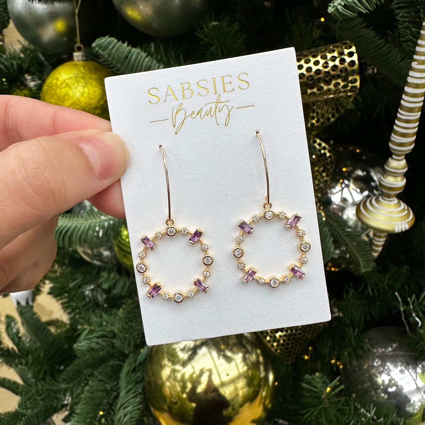 Purple Crystal Circle Dangle 18k Gold Plated