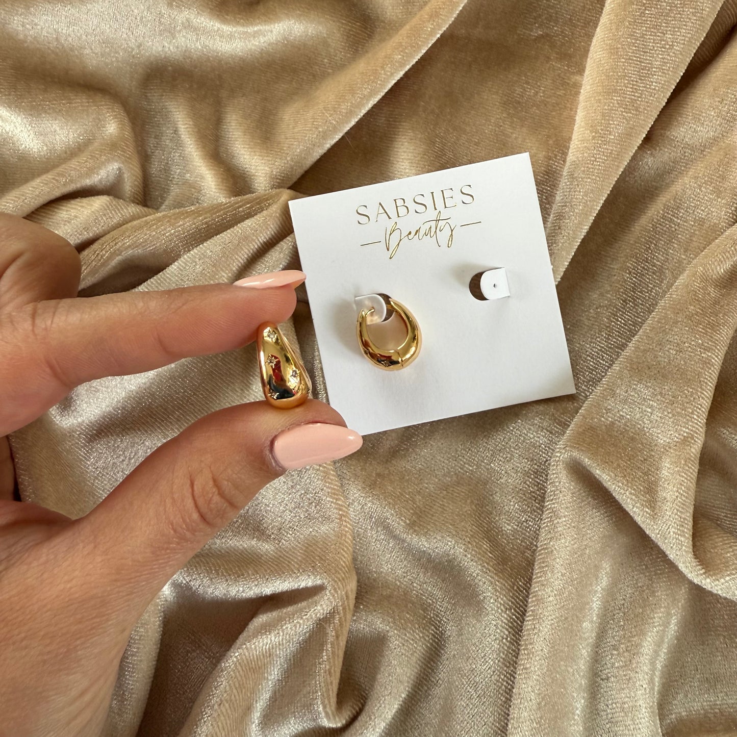 Chunky Teardrop Huggiew with Crystals 18k Gold Plated