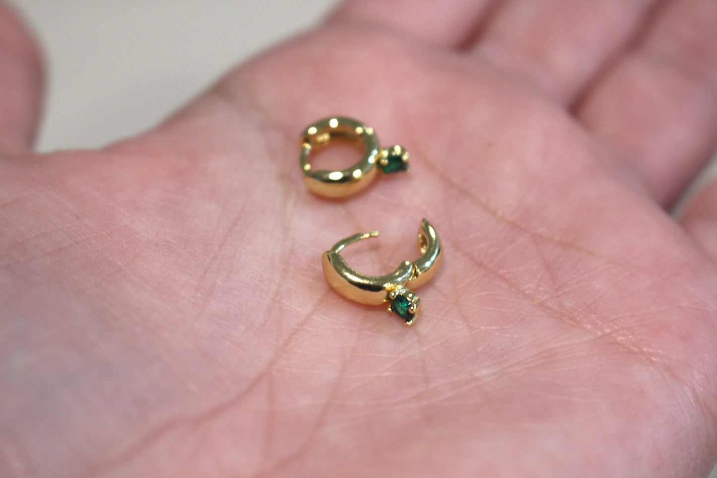 Baby Gold Chunky Emerald 18k Gold Huggie