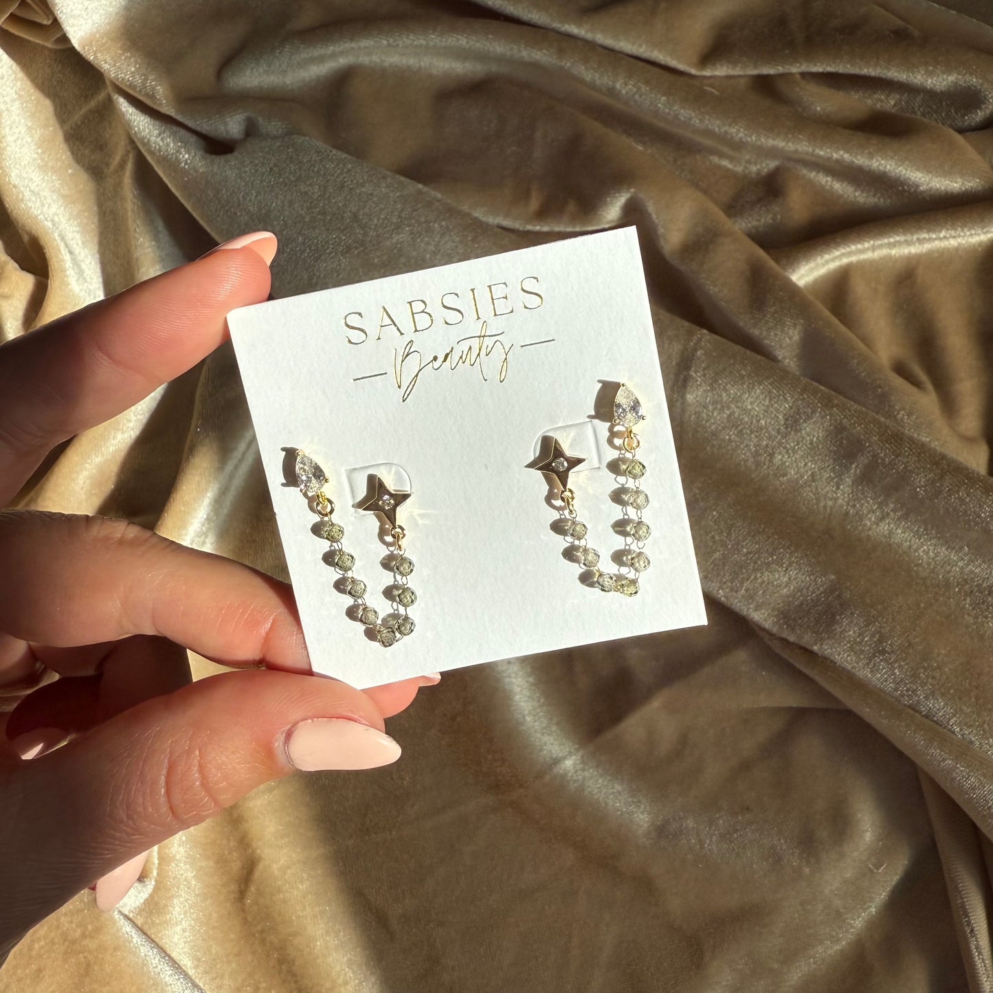 Gray Crystal Star Double Stud 18k Gold Plated