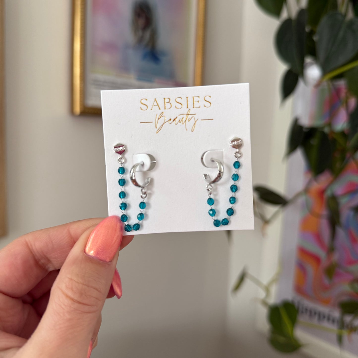Aqua Crystal Beaded Hoop Double Stud