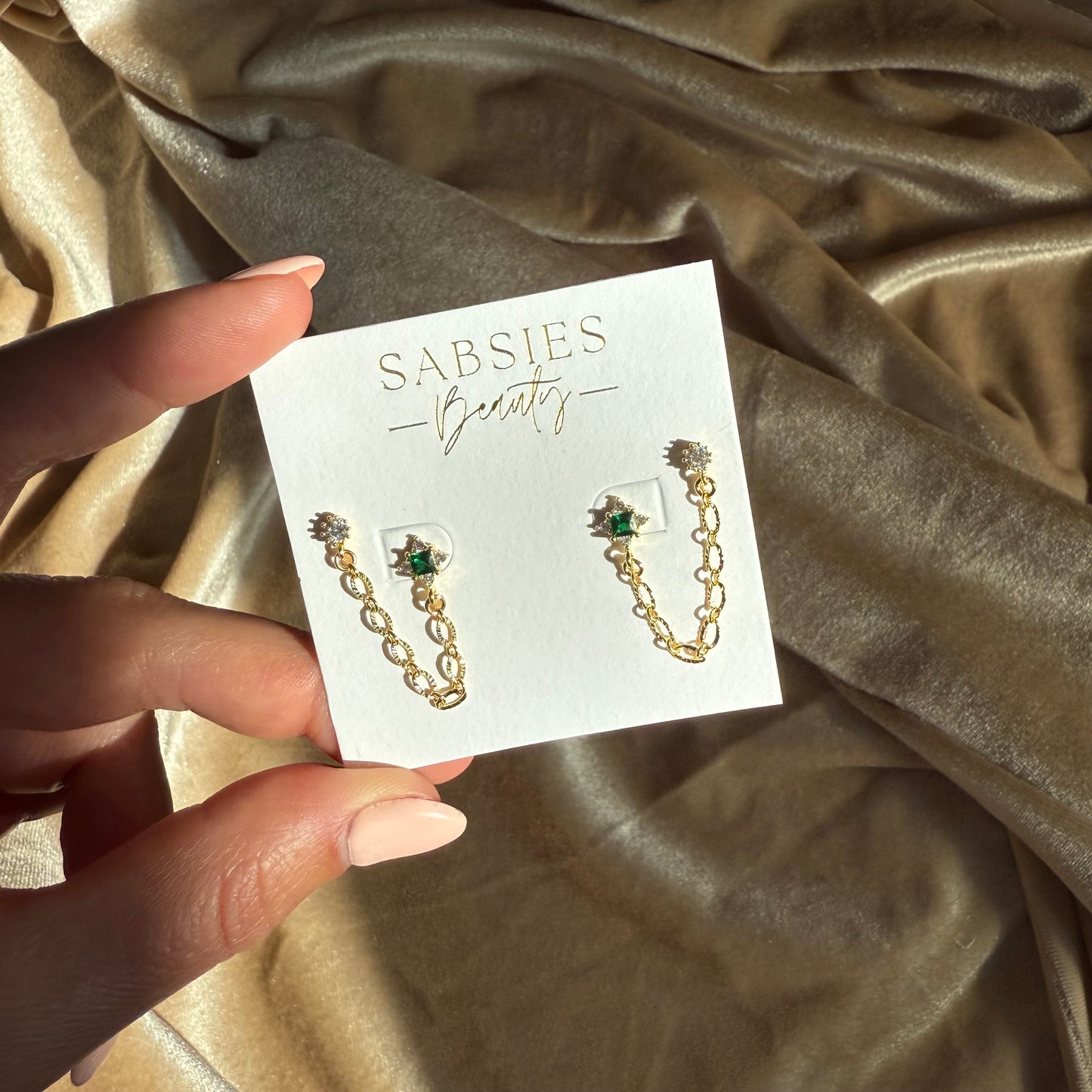 Emerald Ornate Double Stud 18k Gold Plated