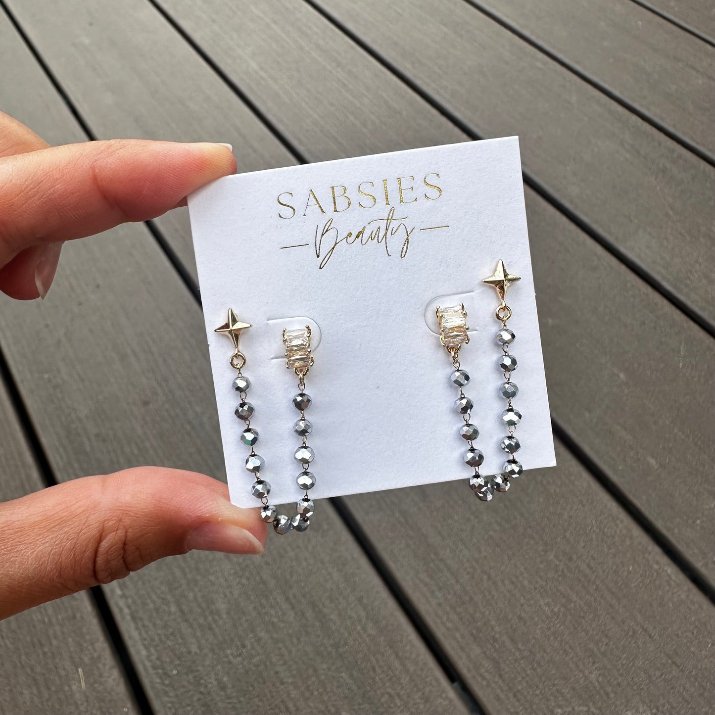 Fancy Grey Chain Double Stud