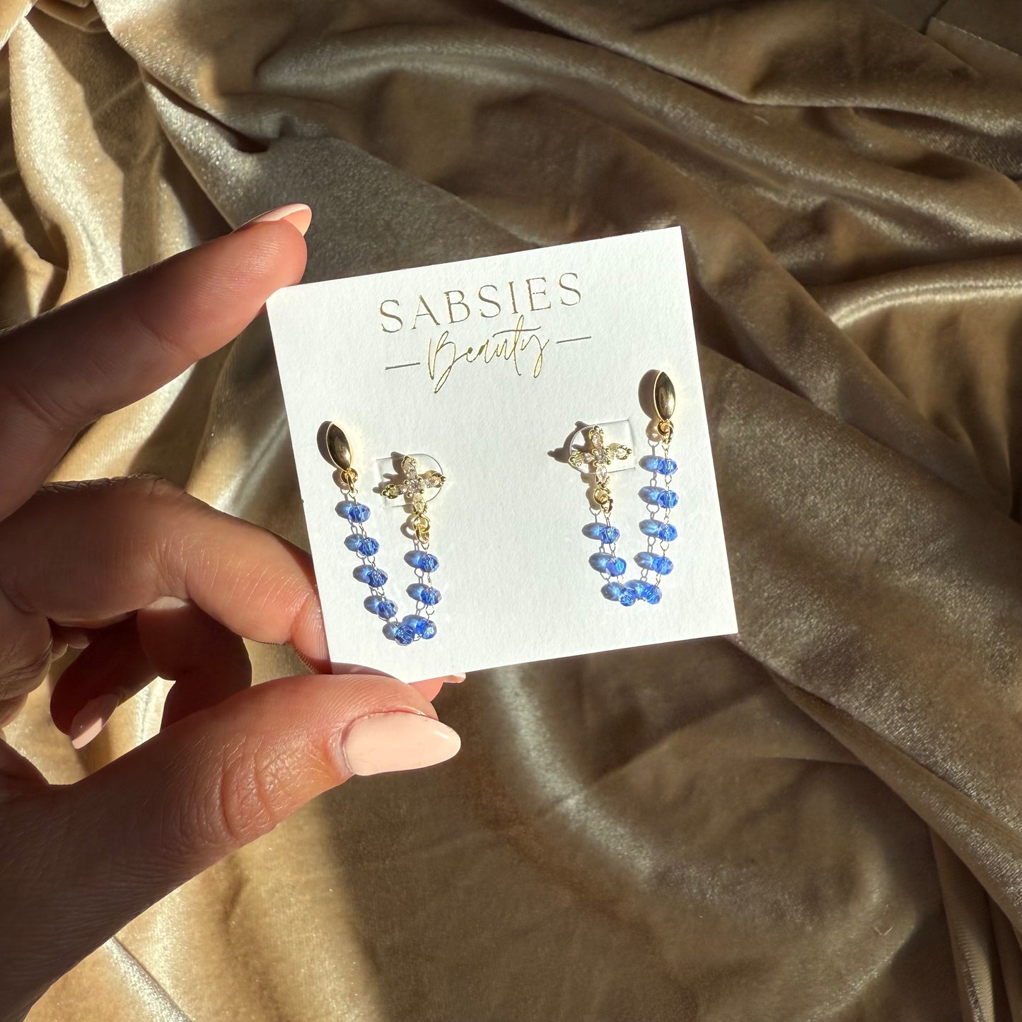 Bright Sea Blue Double Stud 18k Gold Plated