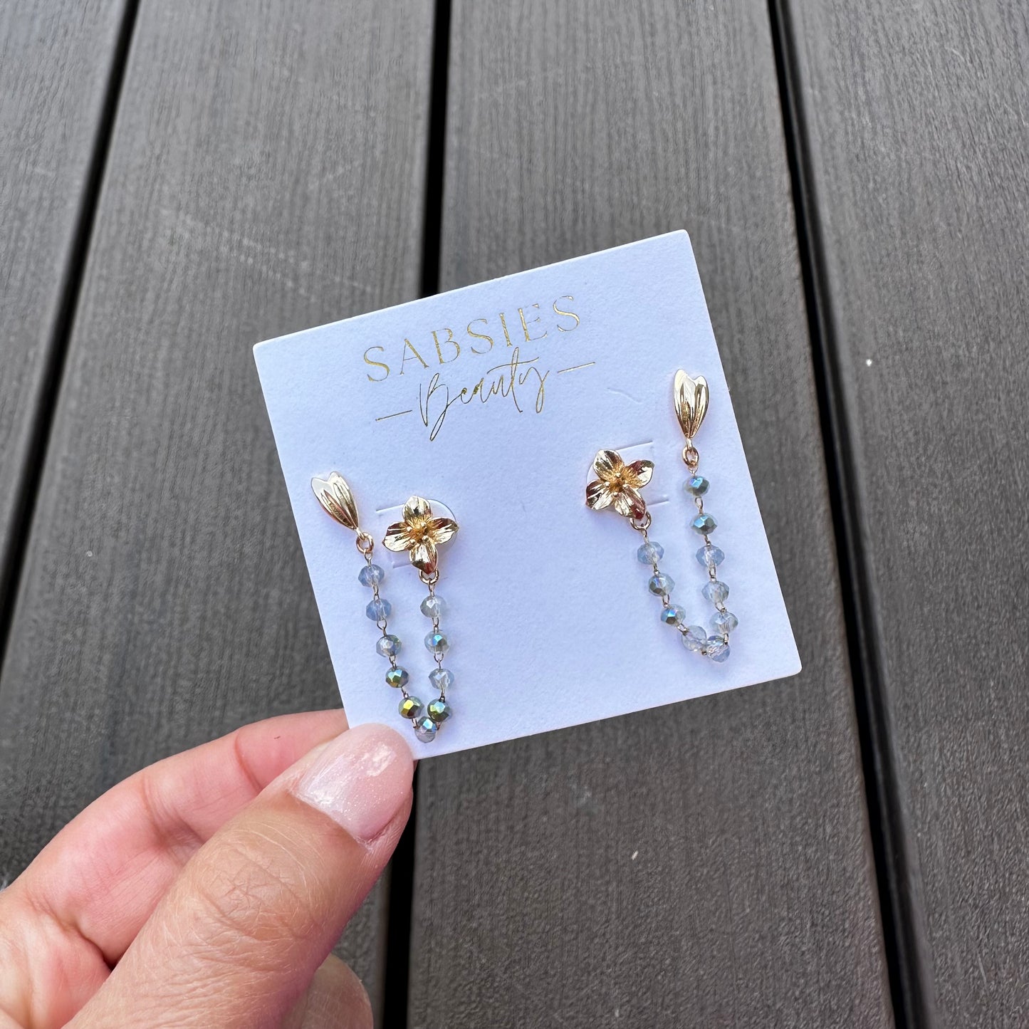 Floral Grey Chain Double Stud