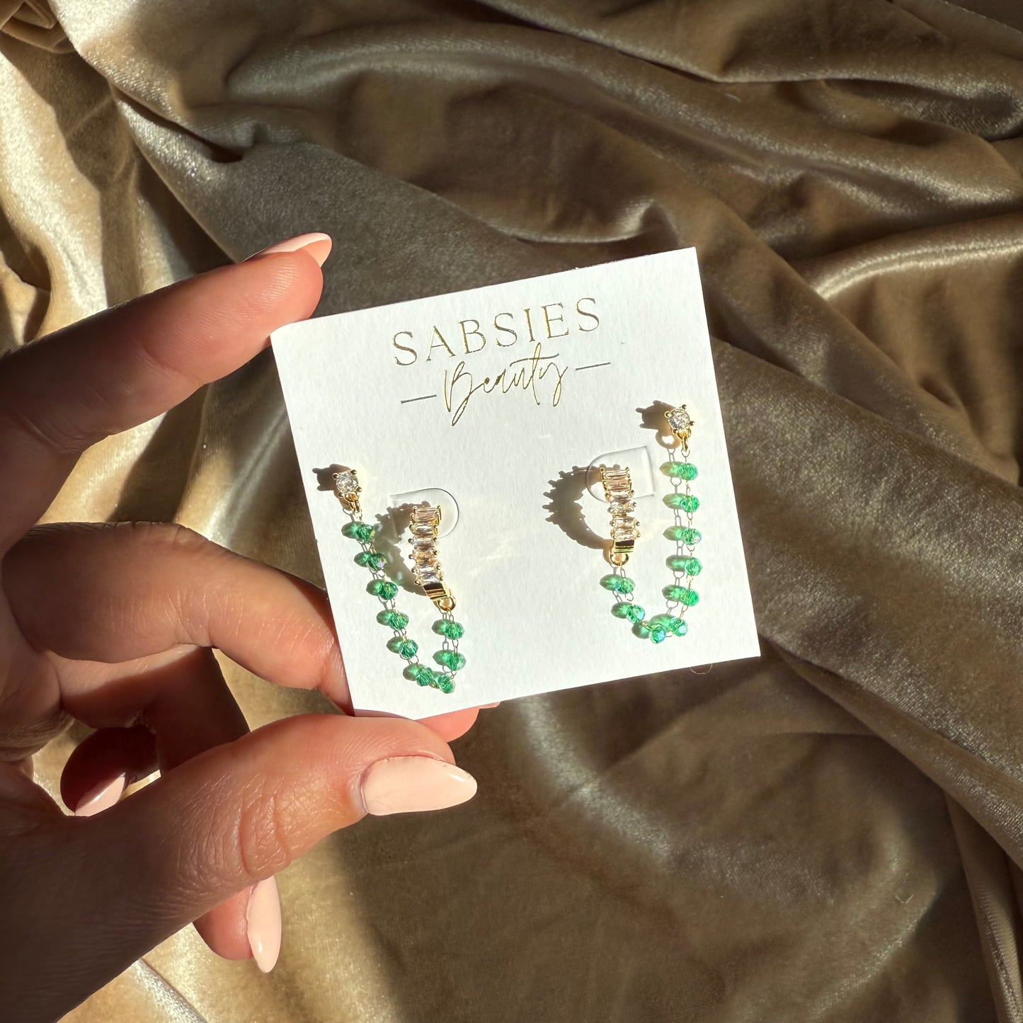 Emerald Crystal Half Hoop Double Stud 18k Gold Plated