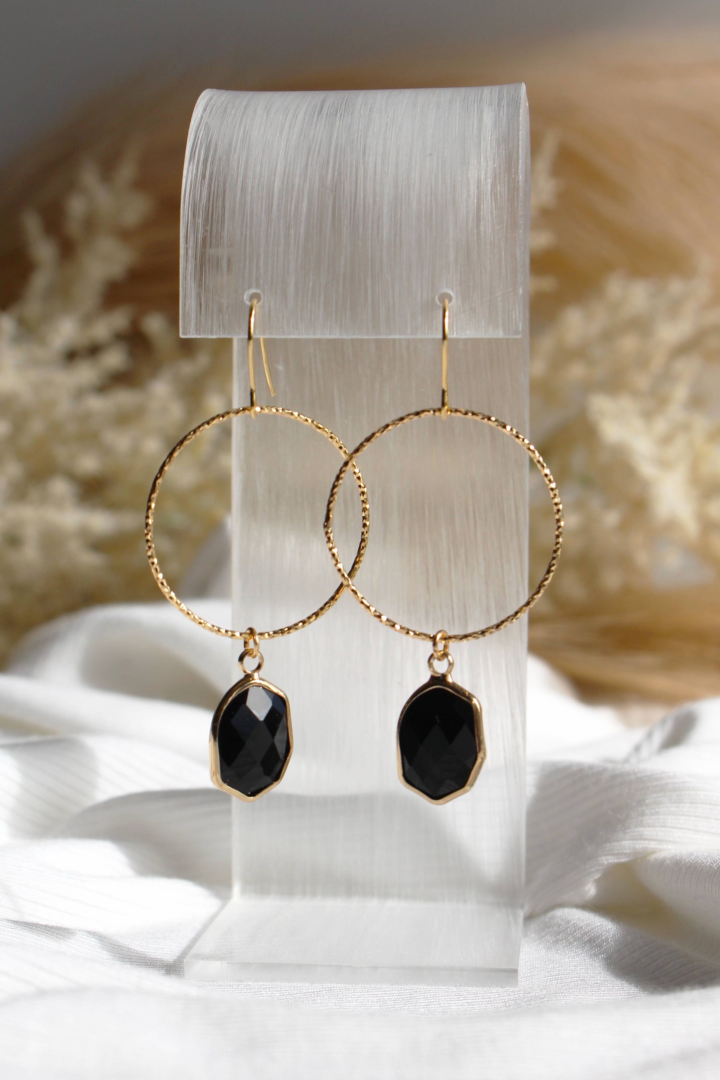 Shiny Gold Hoop with Black Gem