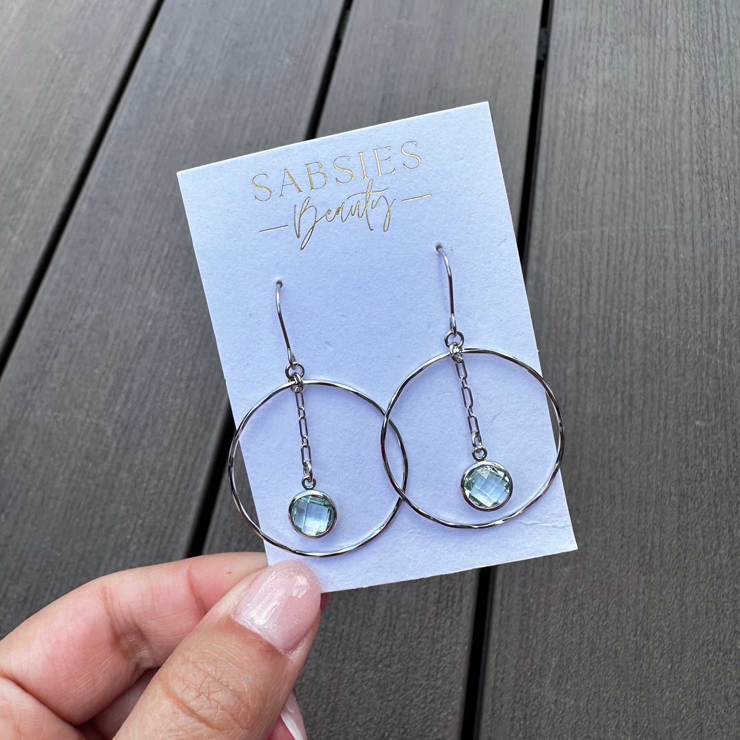 Silver Chain Dangle with Aqua Stone