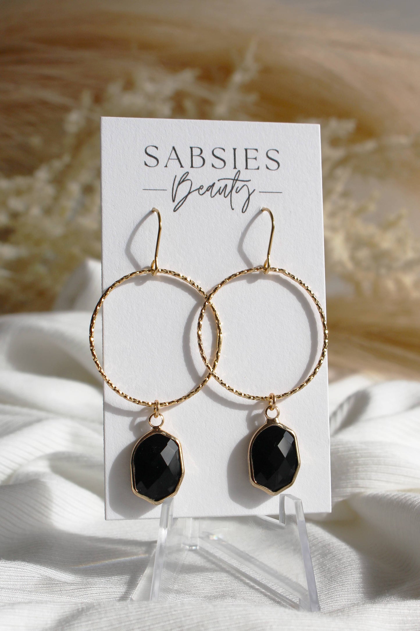 Shiny Gold Hoop with Black Gem