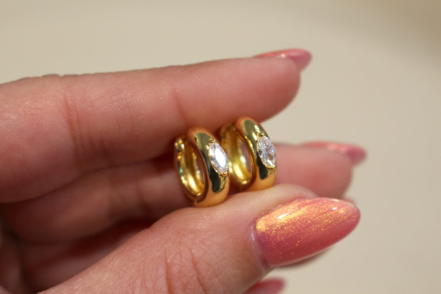 Chunky Crystal 18k Gold Plated Huggie
