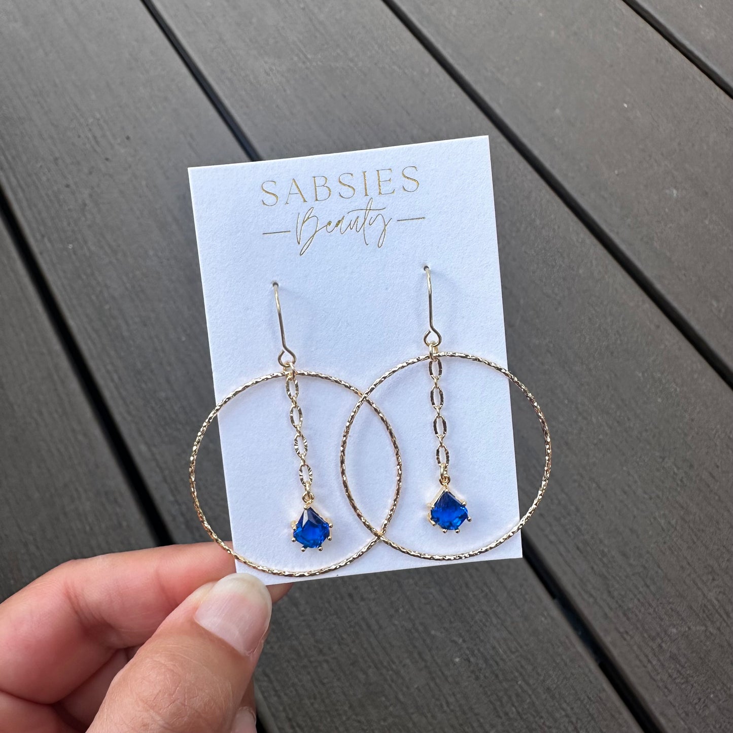 Bright Blue Crystal Gold Dangle Earring