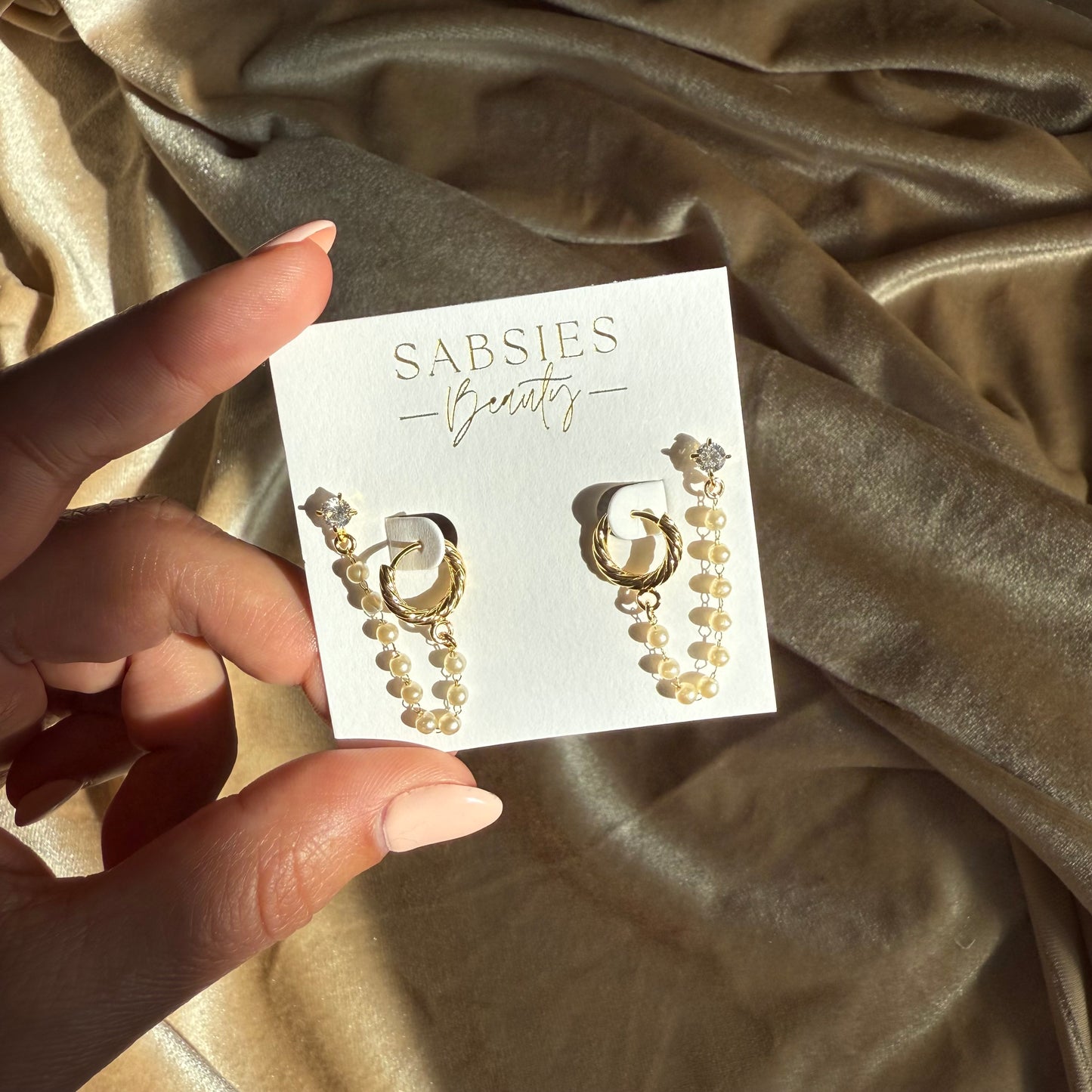 Nude Pearl Twisty Huggie Double Stud 18k Gold Plated