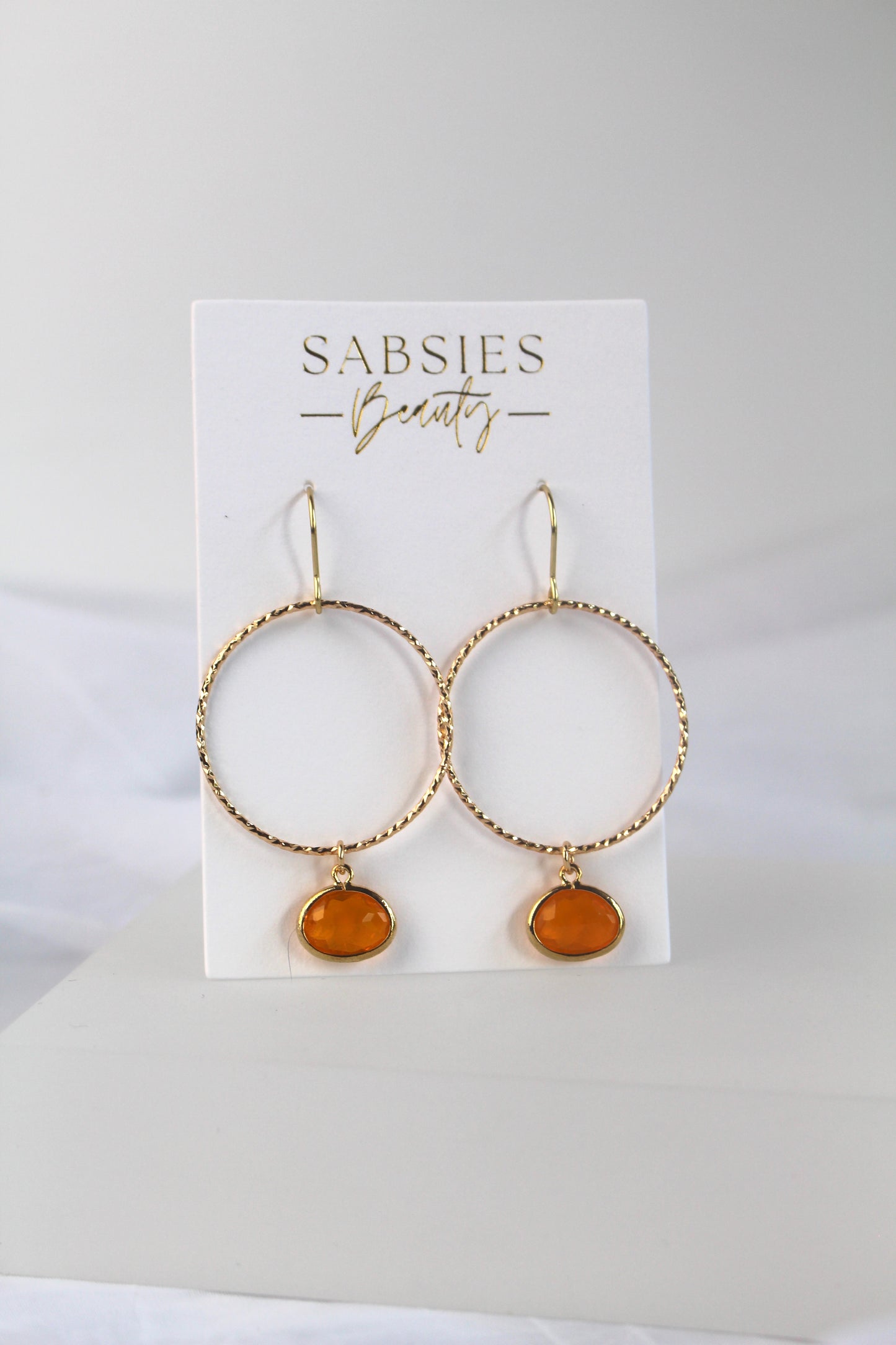 Gold Dangle Hoop with Orange Stone