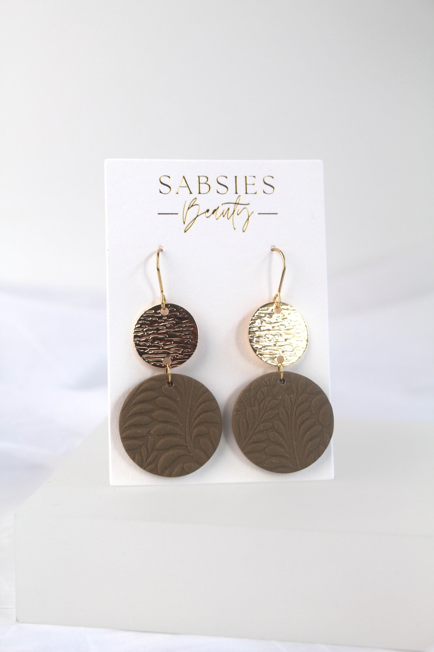 Dark Taupe and Gold Textured Dangle