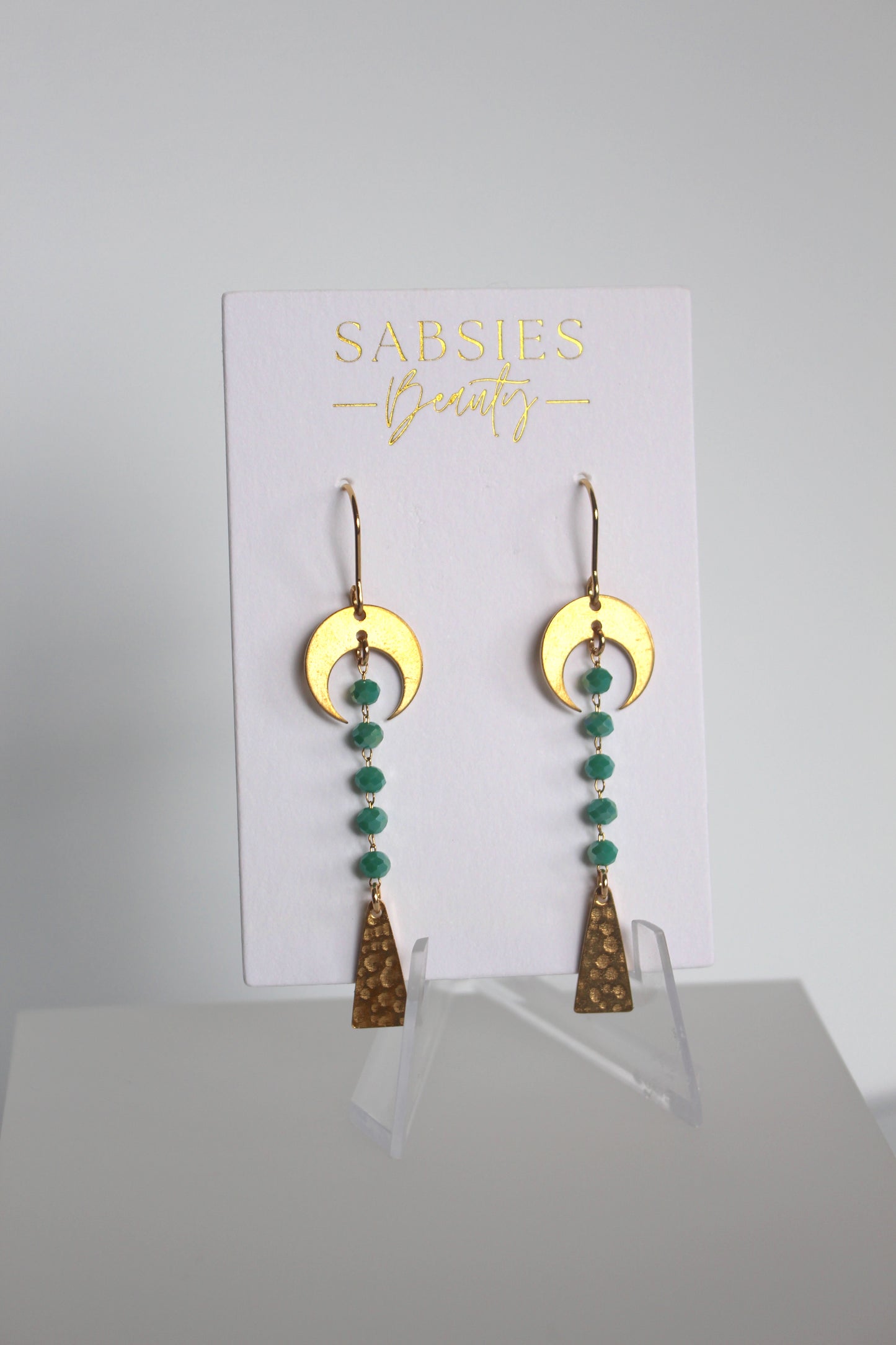 Gold Half Moon Dangle with Beaded Chain