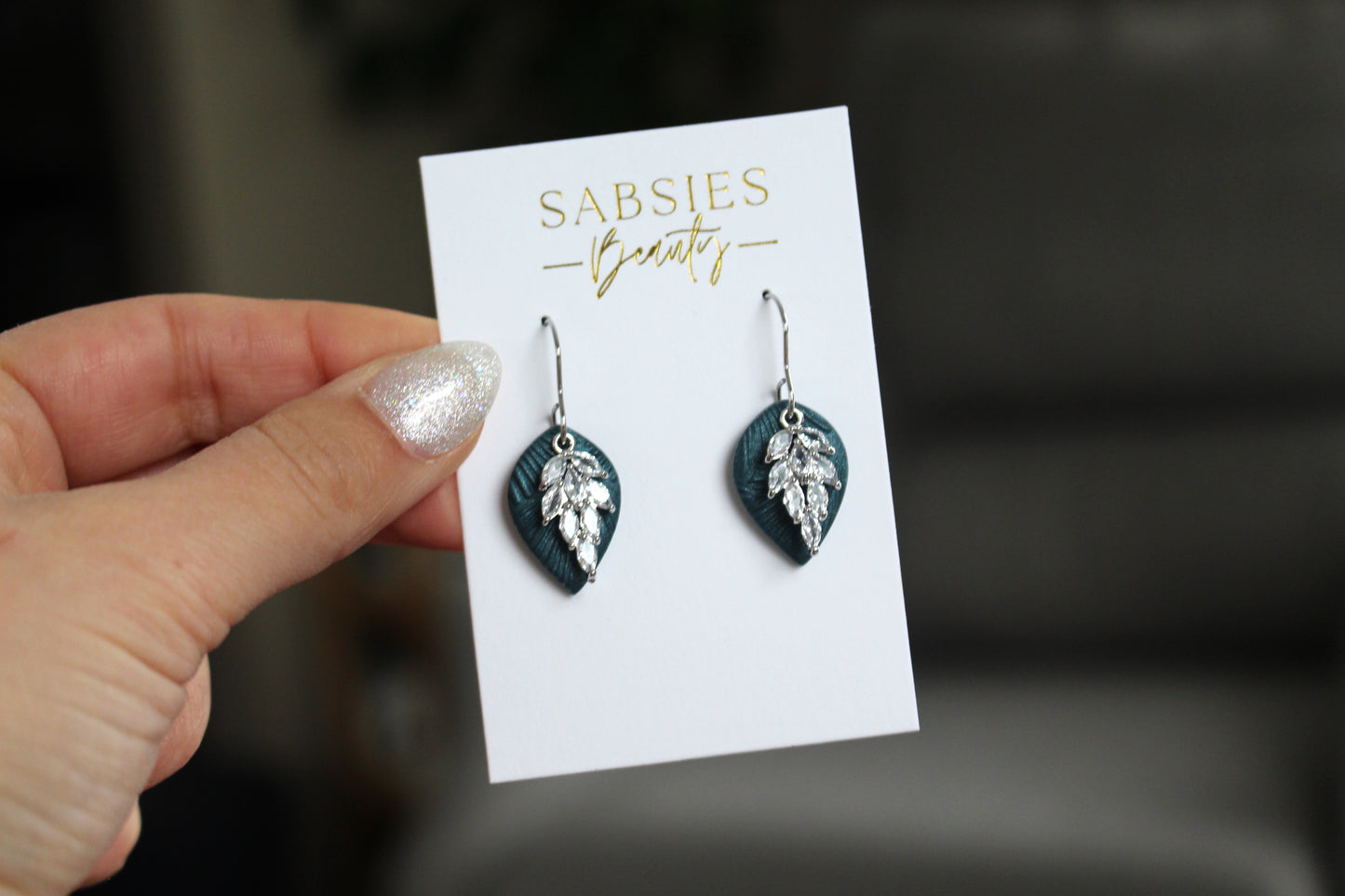 Dark Teal and Silver Fancy Dangle
