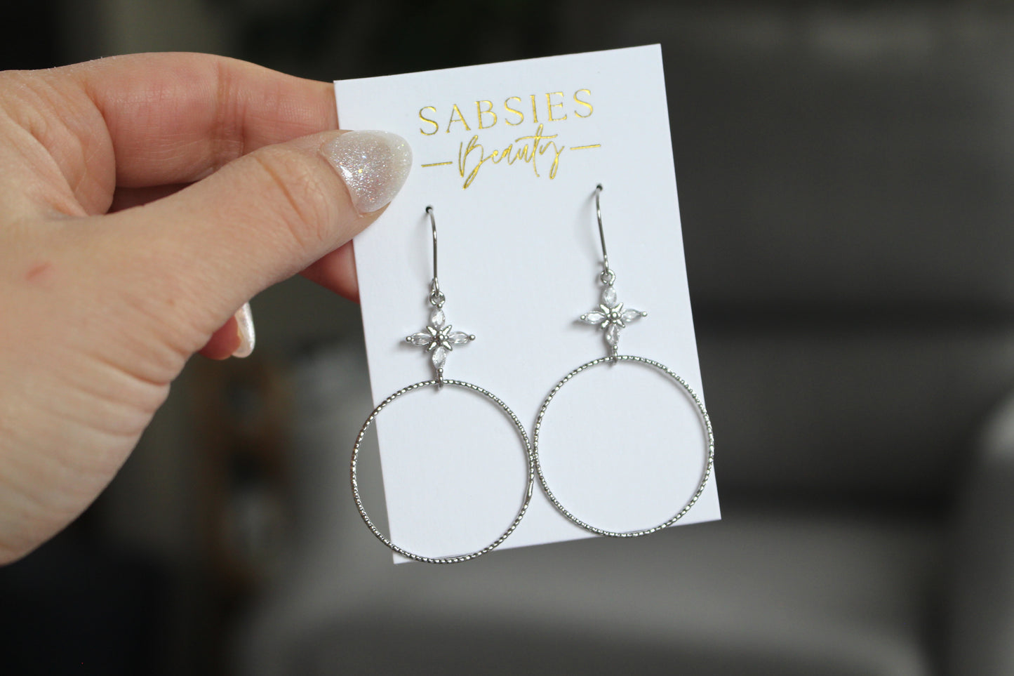 Silver Crystal Hoop Dangle