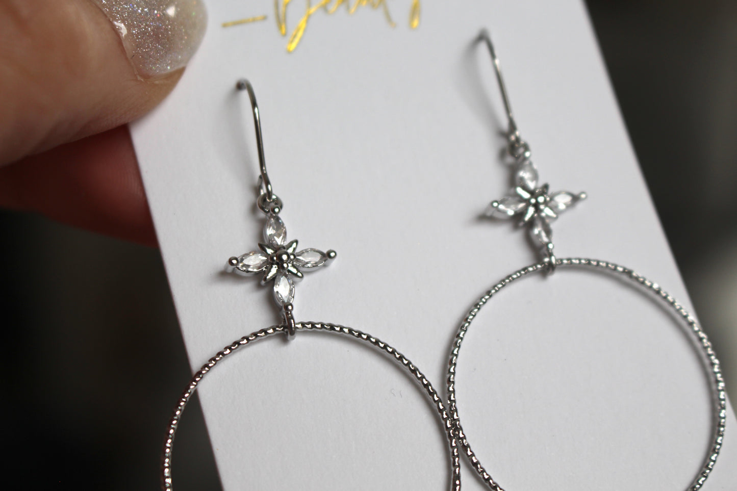 Silver Crystal Hoop Dangle