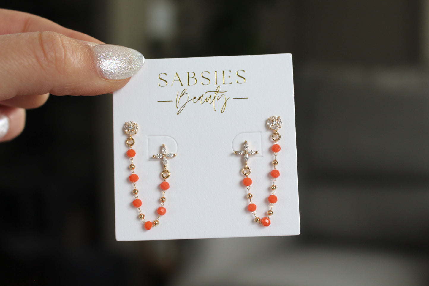 Ornate Crystal Orange Double Stud