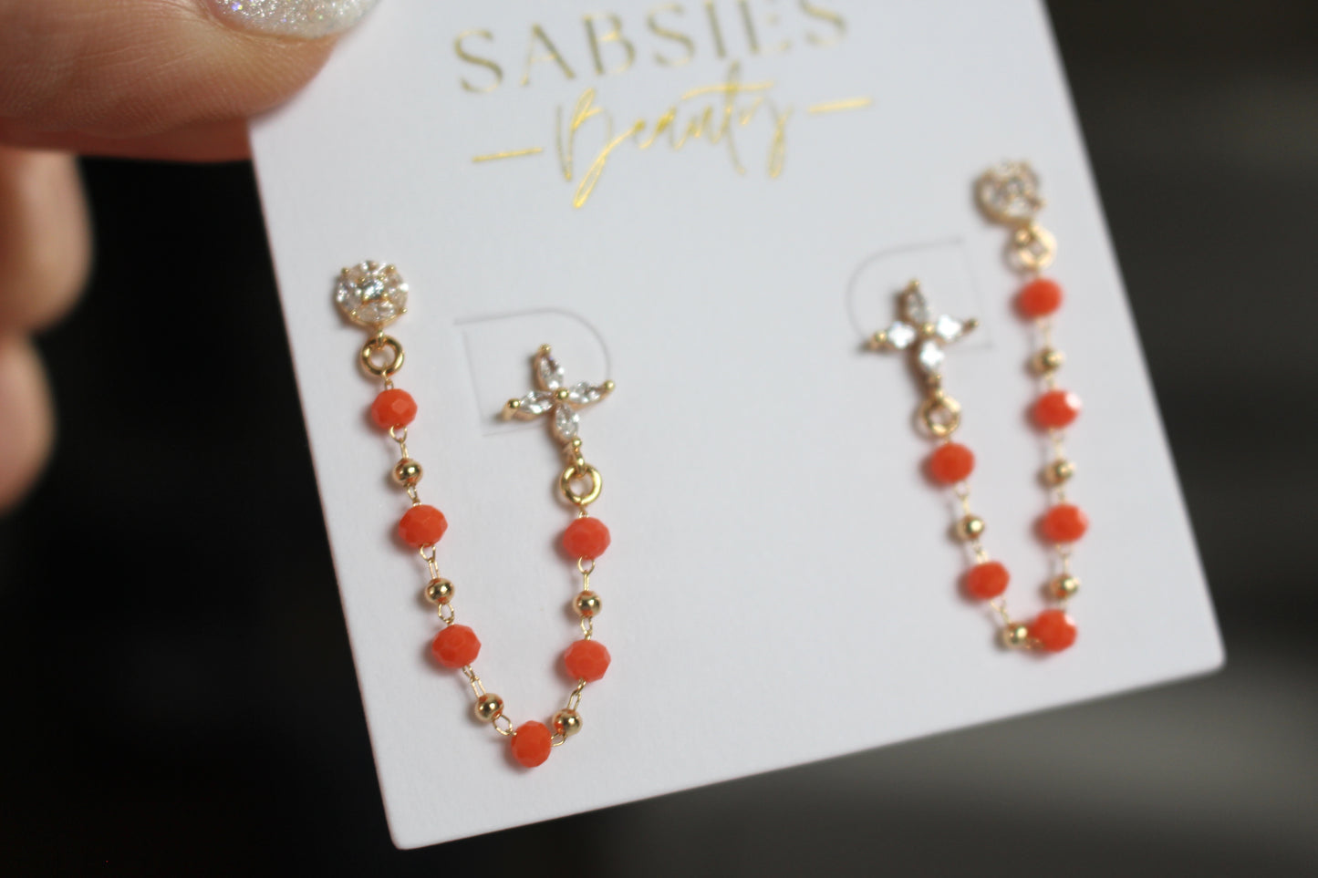 Ornate Crystal Orange Double Stud