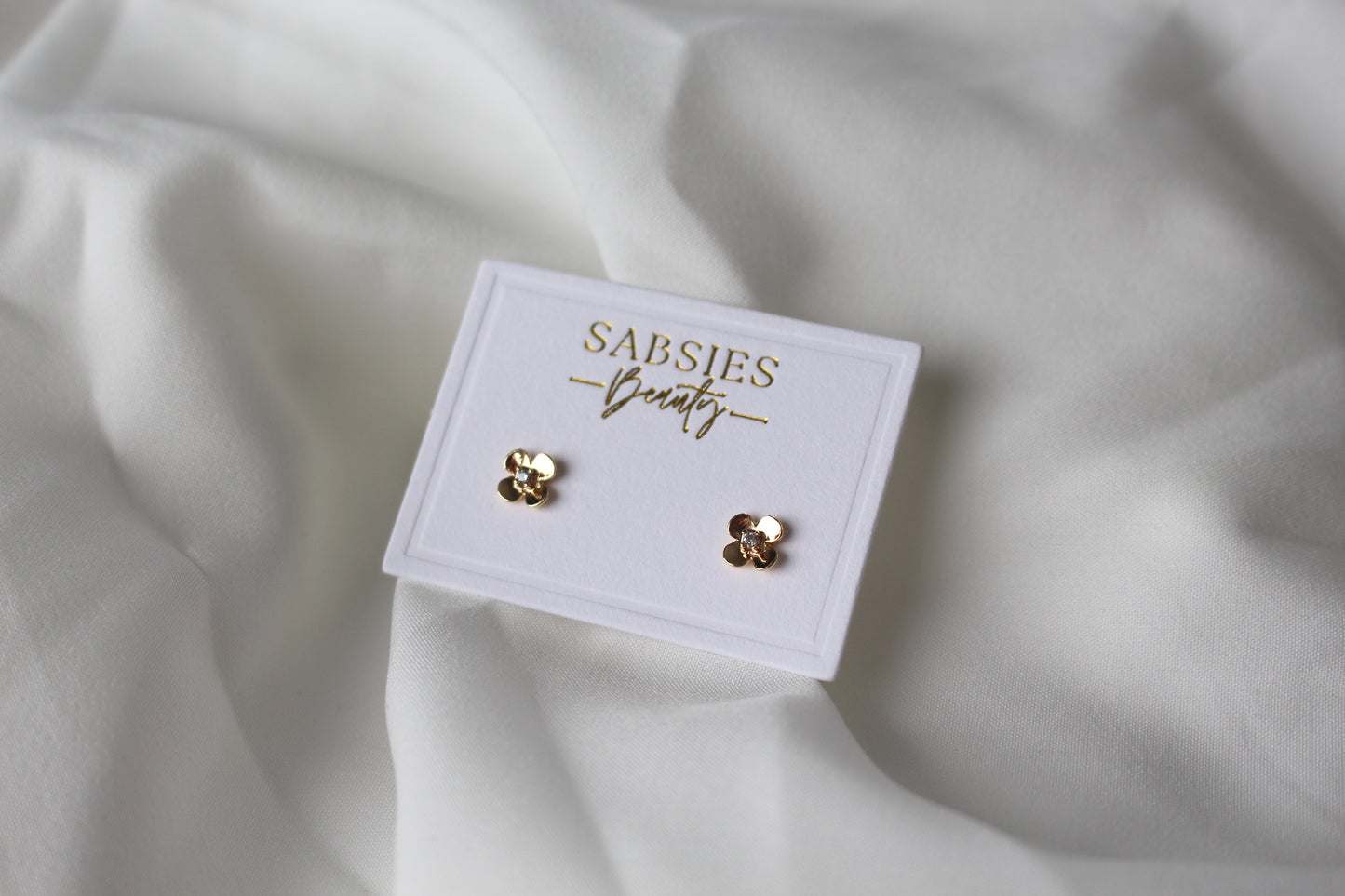 Four Petal Flower with Crystal Stud | 18k Gold Plated
