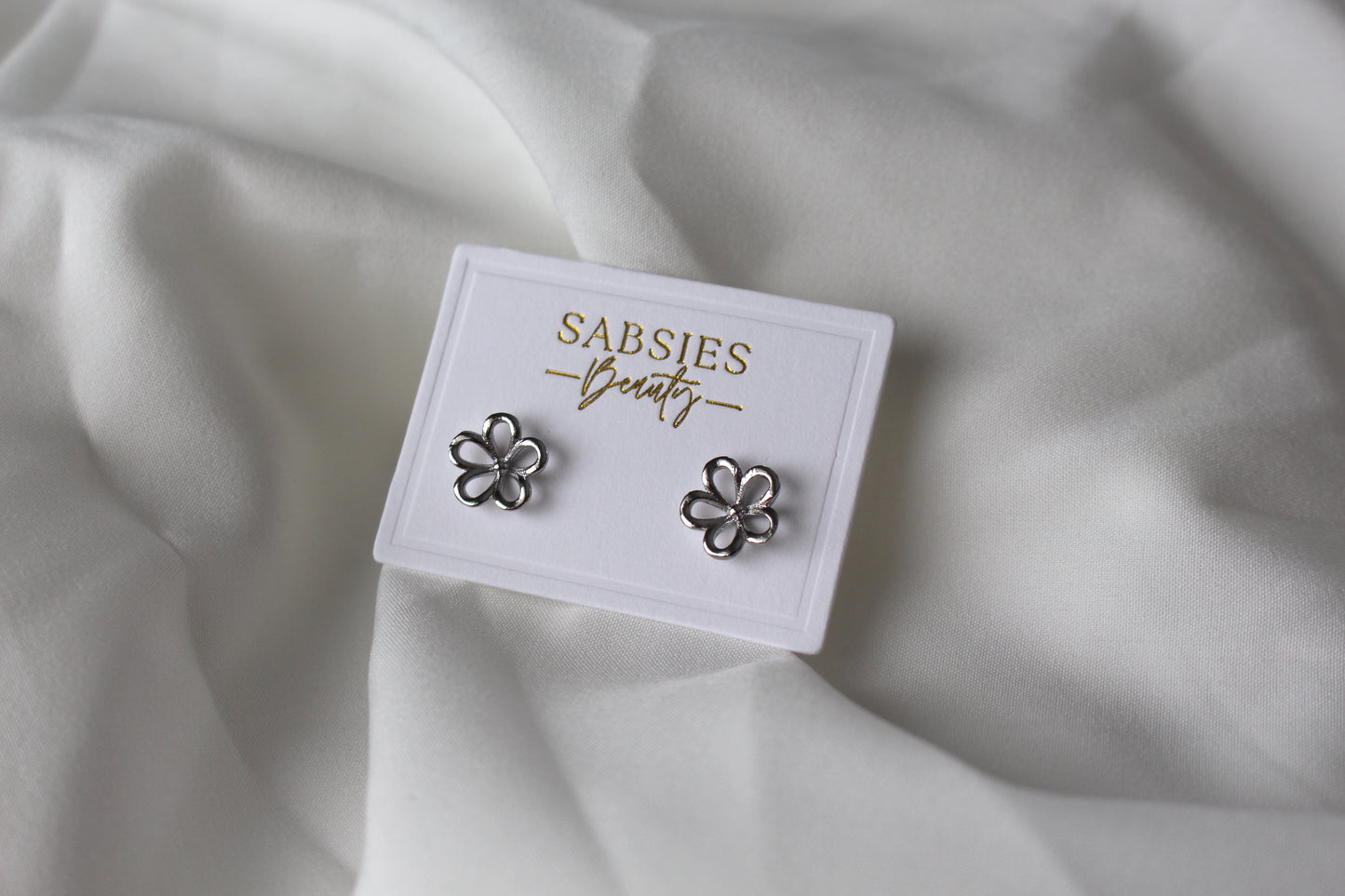 Silver Flower Stud | Rhodium Plated