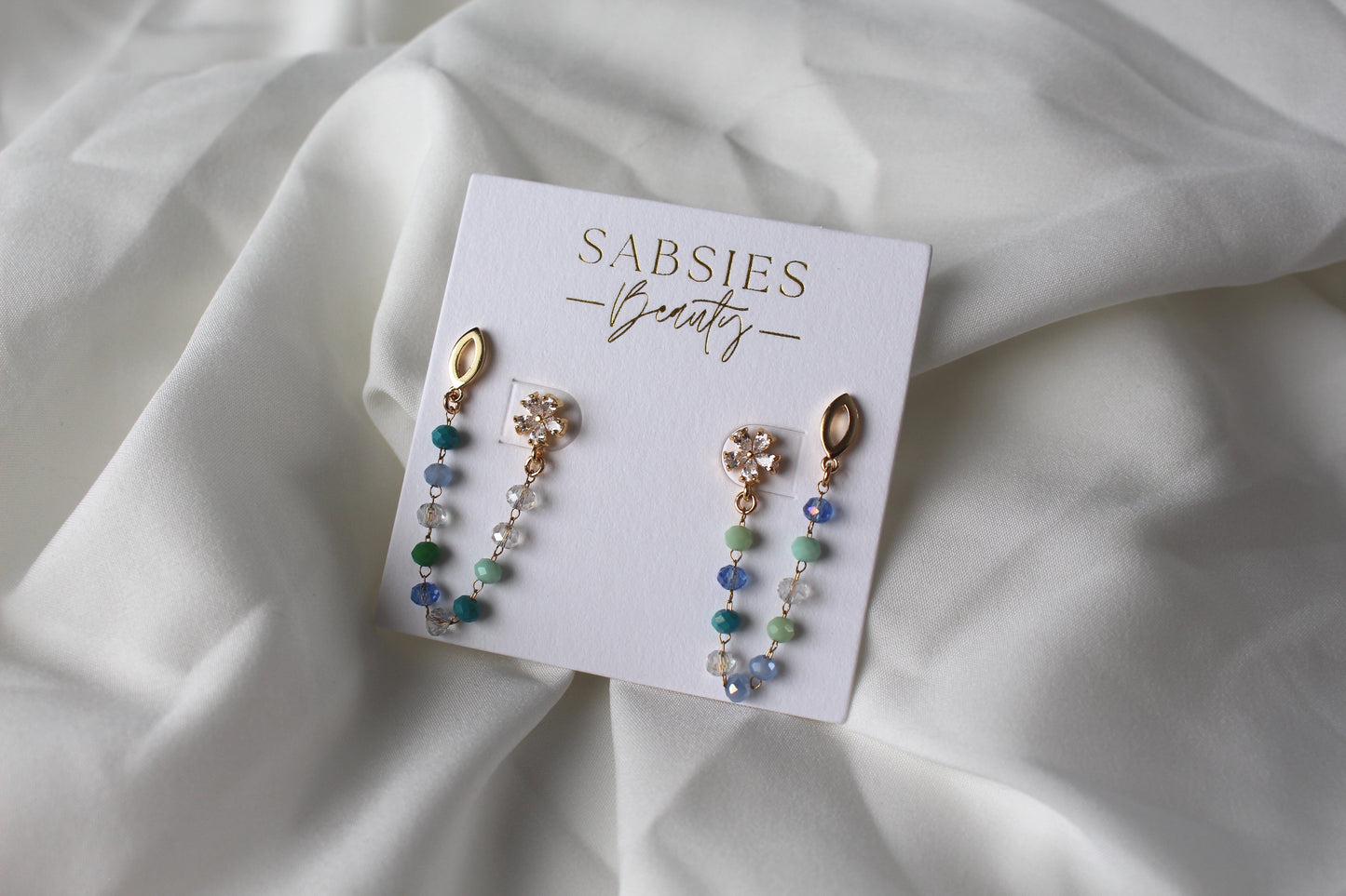 Floral Multi Blue Chain Double Stud