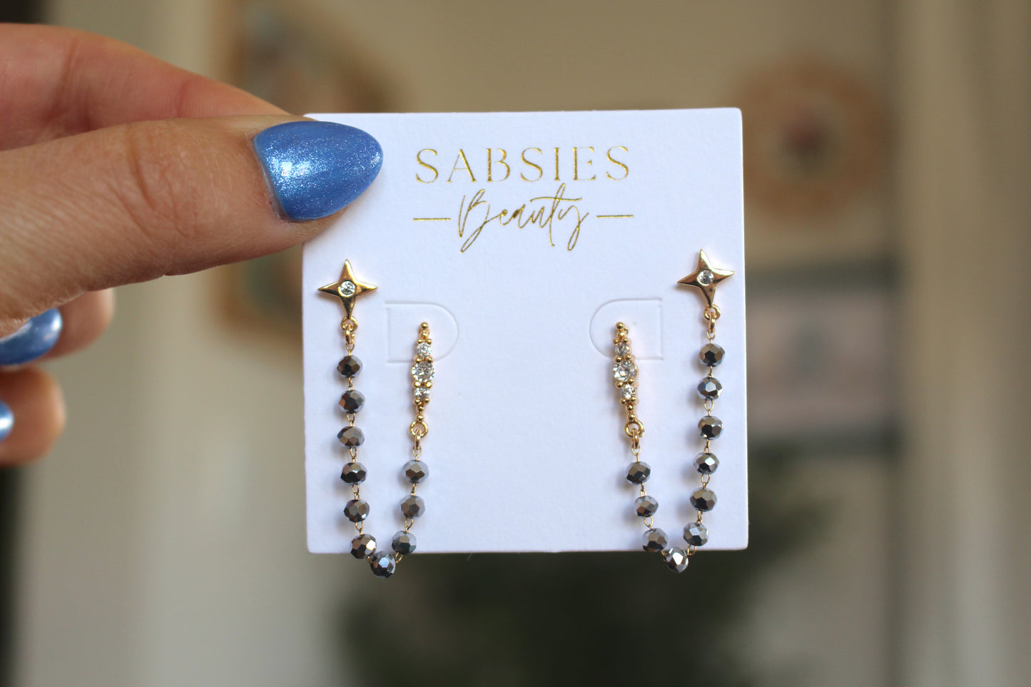 Graphite Chain Gold Double Stud with Star and Long Stud