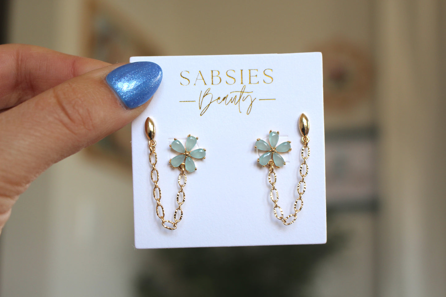 Aqua Flower Gold Double Stud