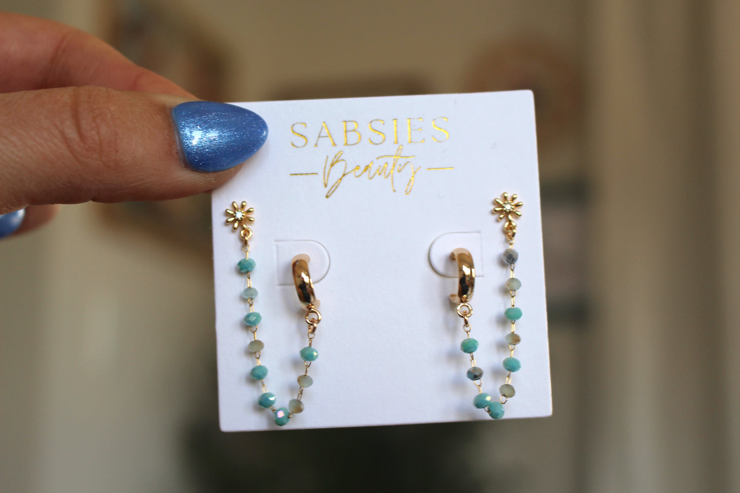 Aqua Colorful Gold Double Stud with Hoop