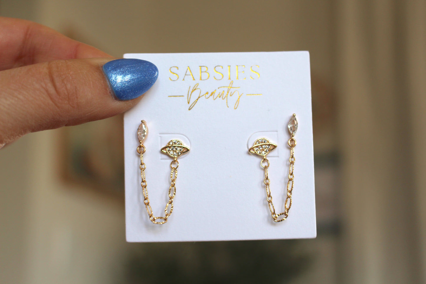 Planet Sparkly Gold Double Stud