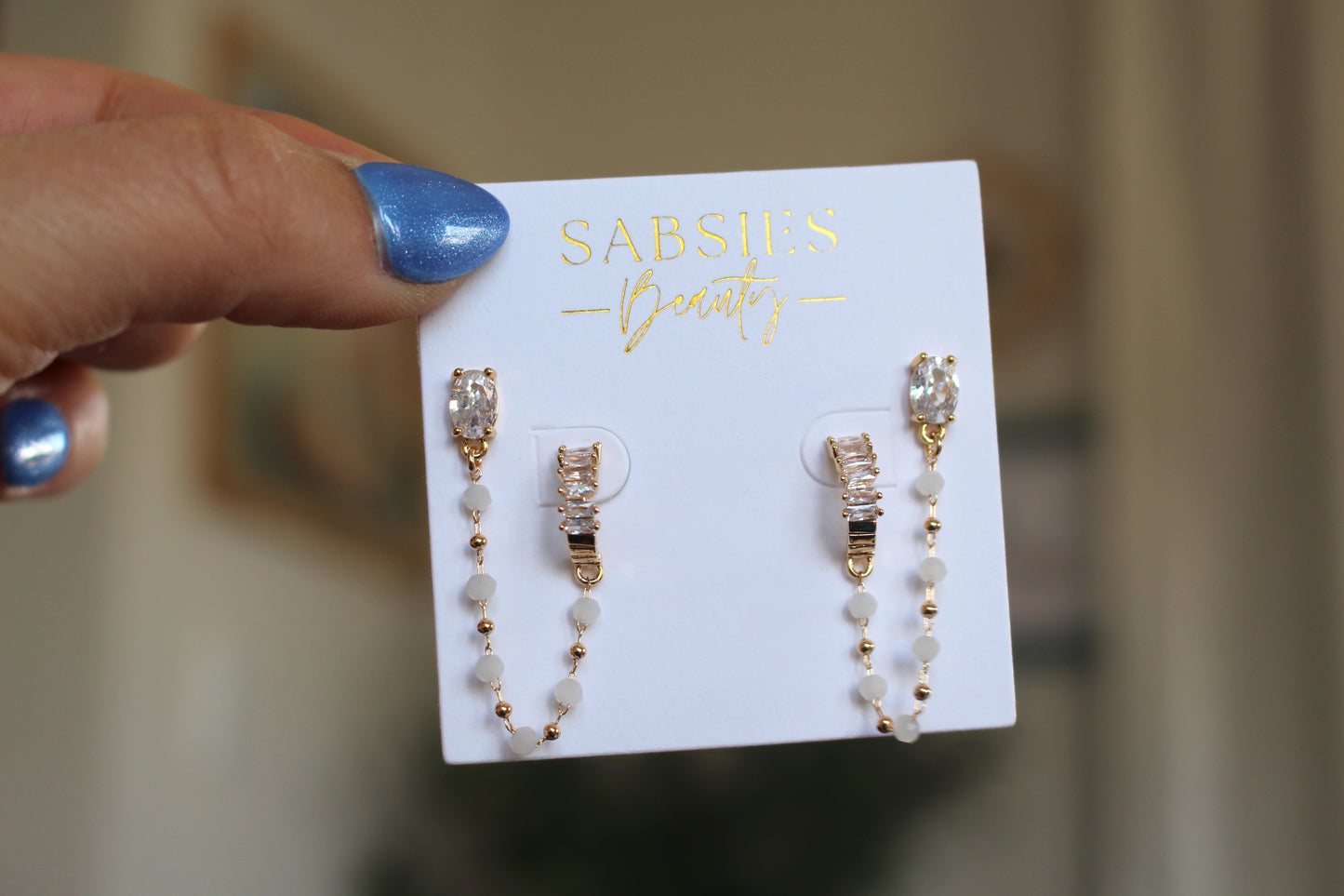 CZ Gold Hoop White Chain Double Stud