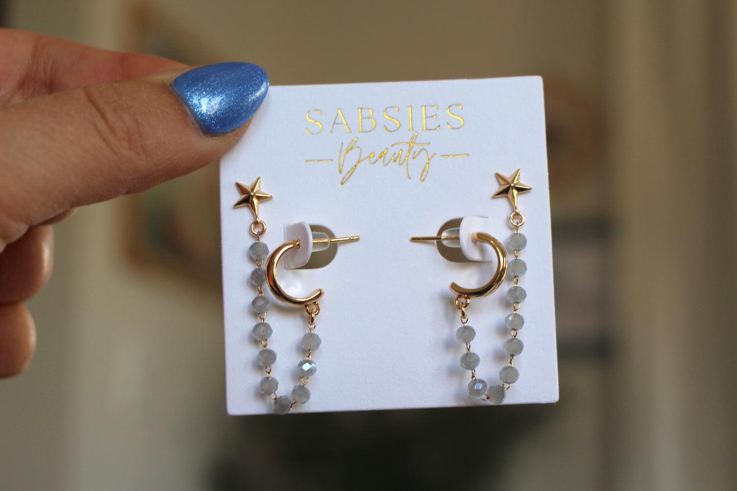 Gold Hoop and Star Stud Grey Chain Double Stud
