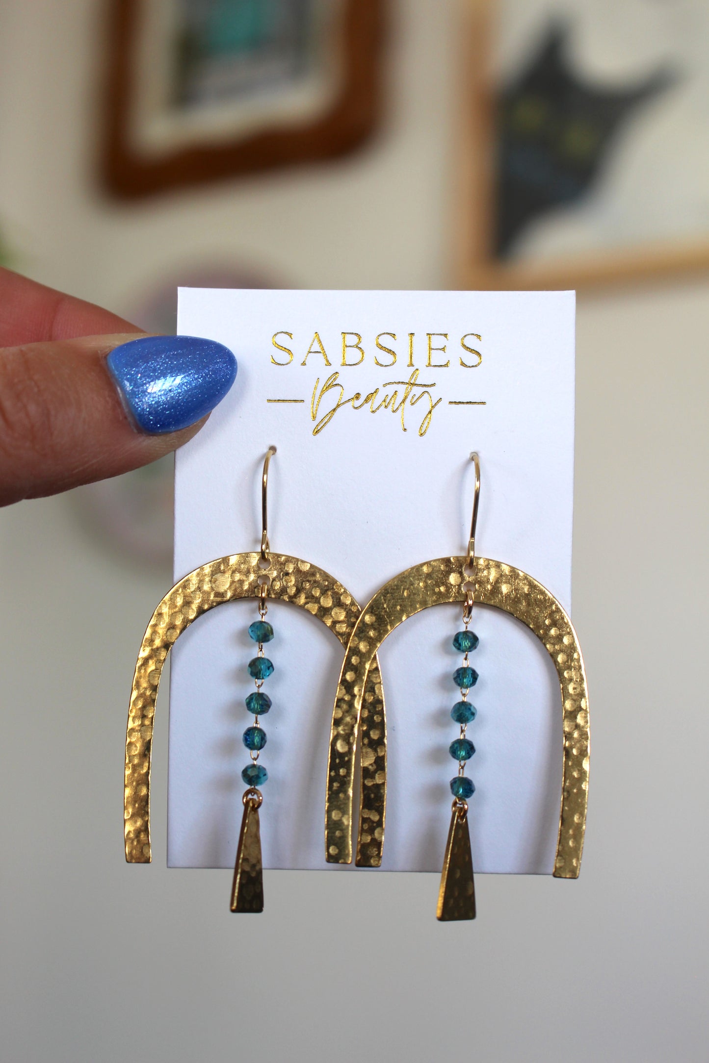 Brass Arch with Teal Beaded Dangle