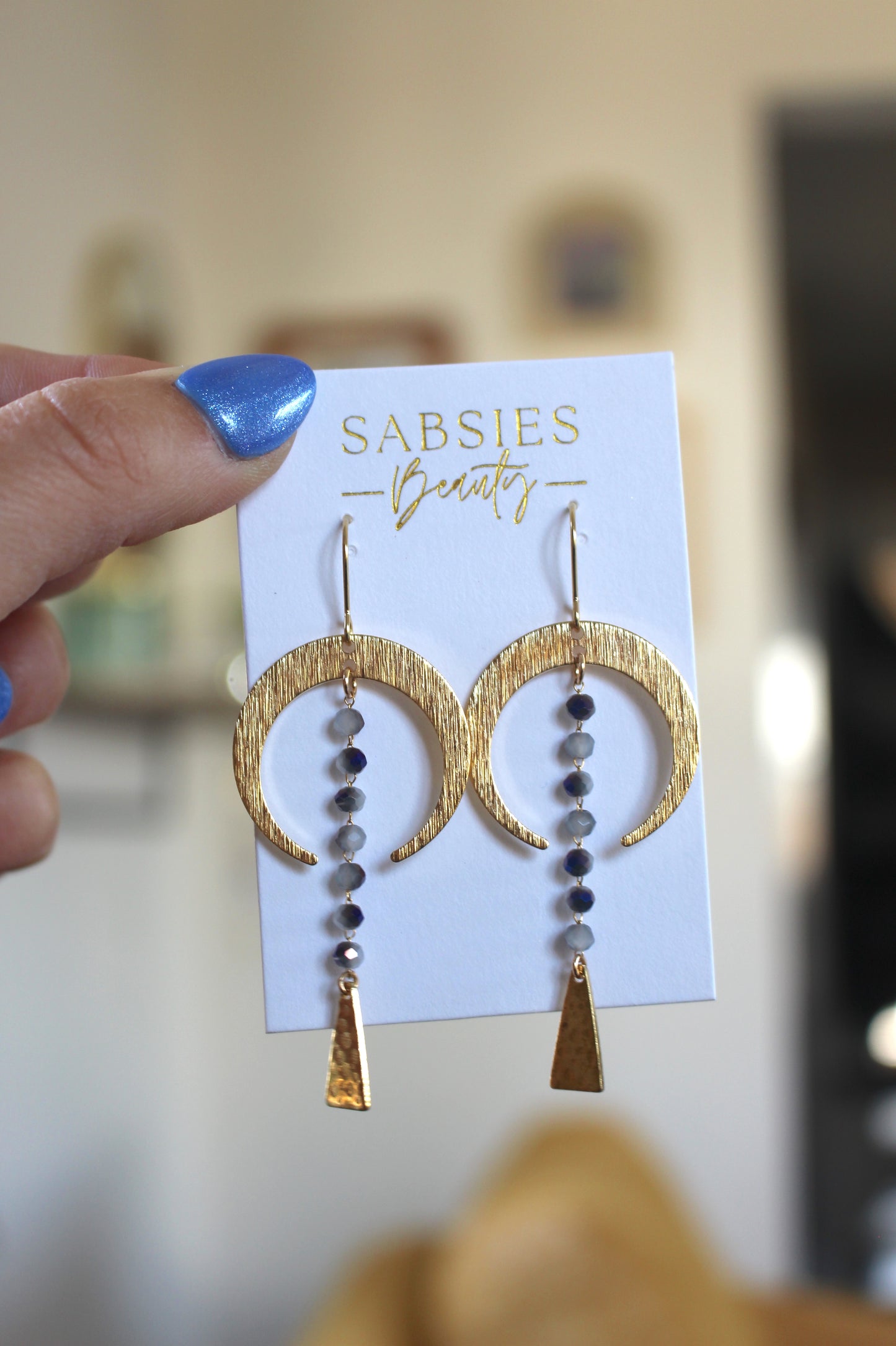 Brass Moon Dangle with Beaded Chain