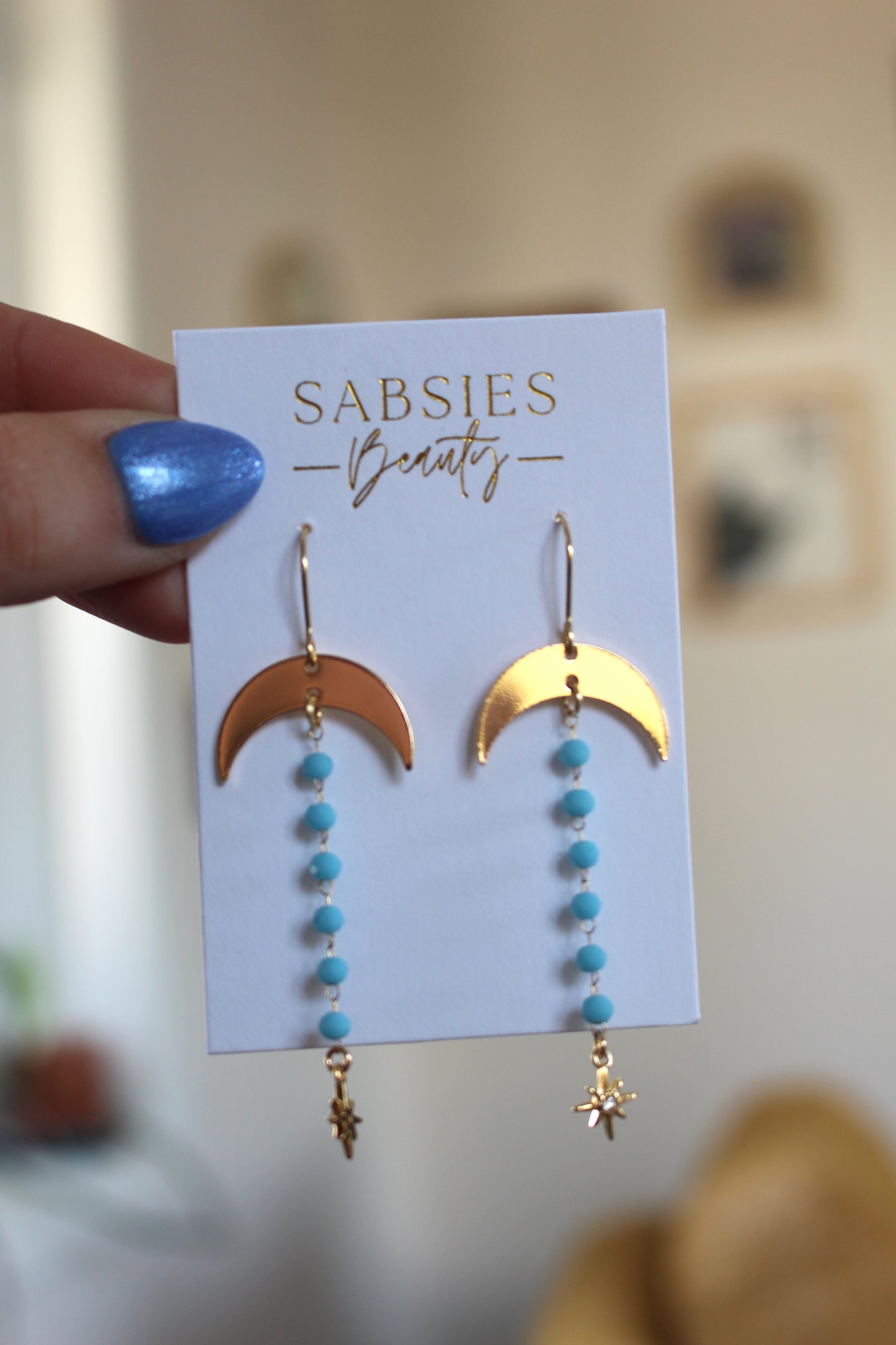 Gold Half Arch with Aqua Beaded Chain