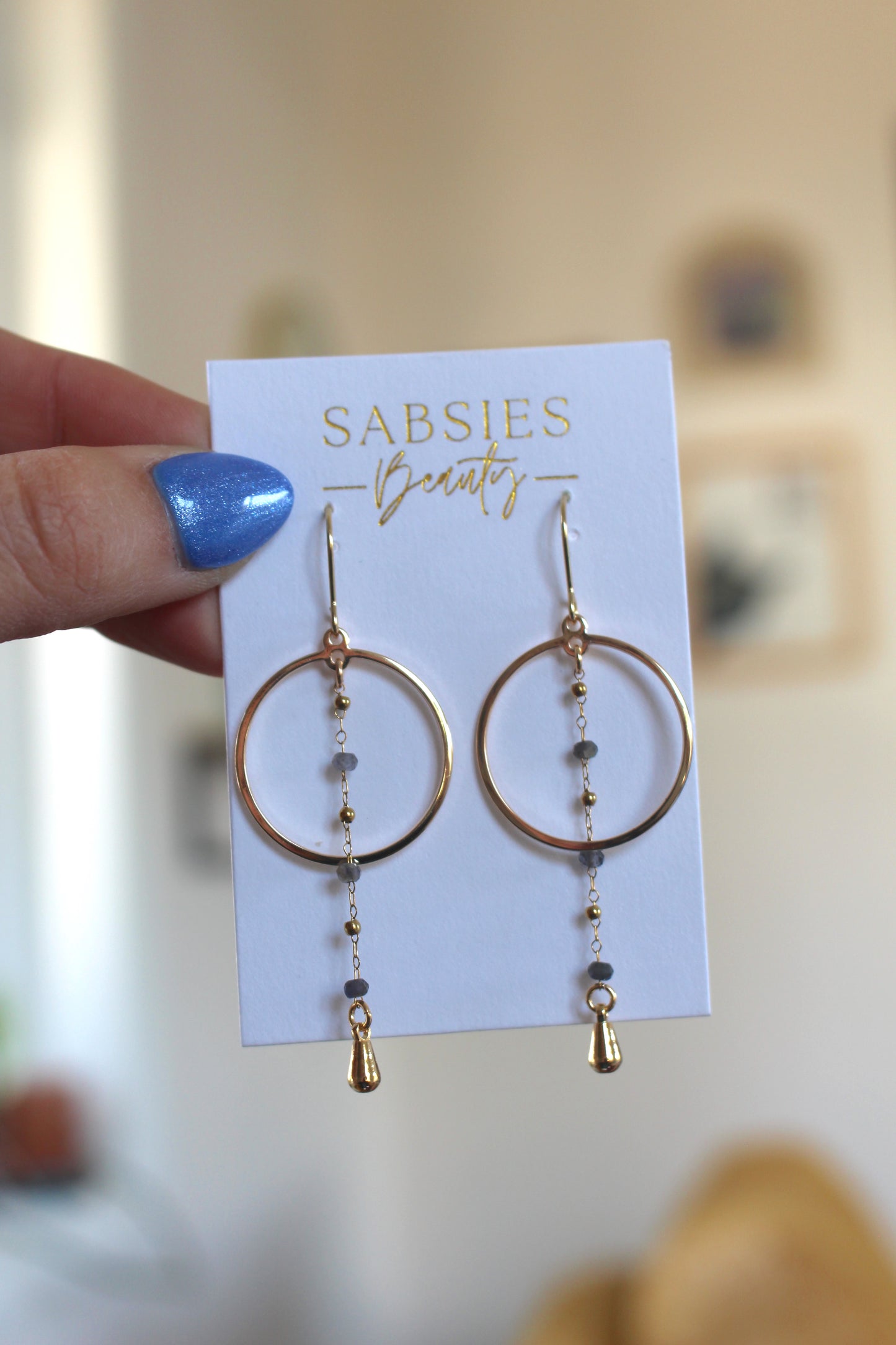 Delicate Grey Chain Hoop Dangle