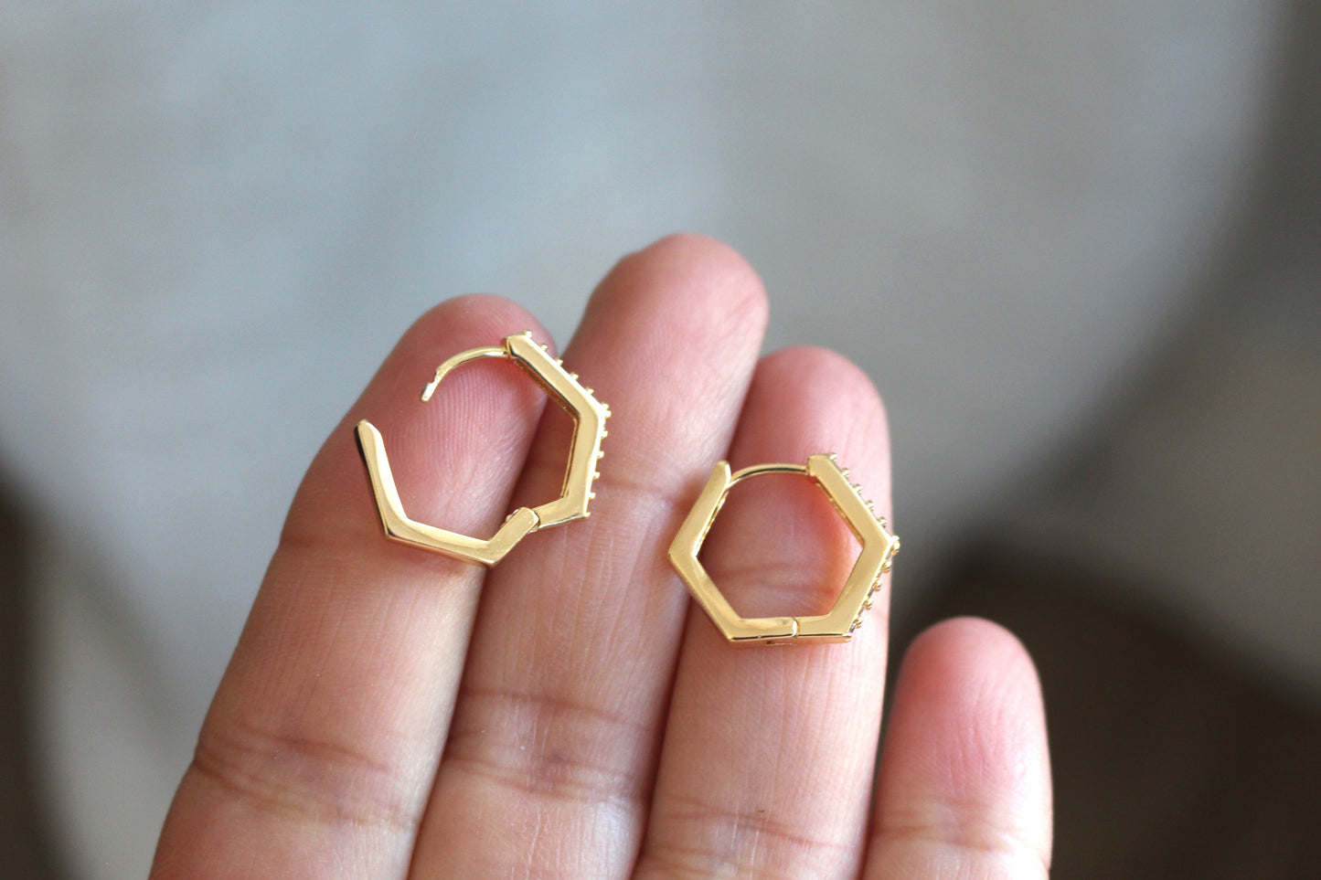 Crystal Hexagon 18k Gold Plated Hoop