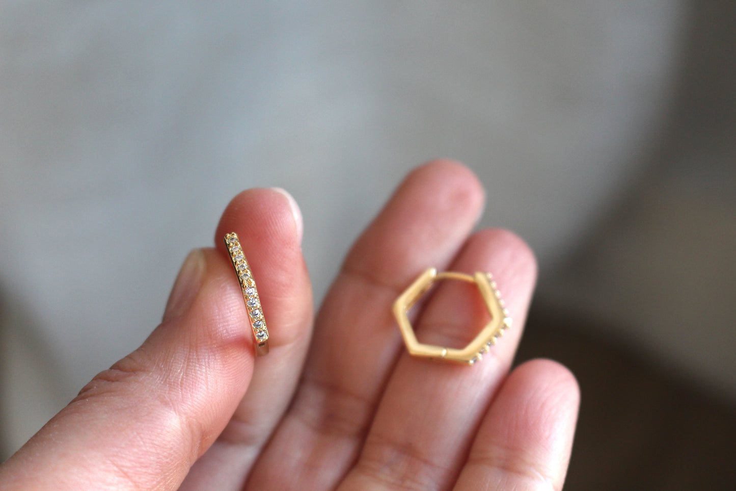 Crystal Hexagon 18k Gold Plated Hoop