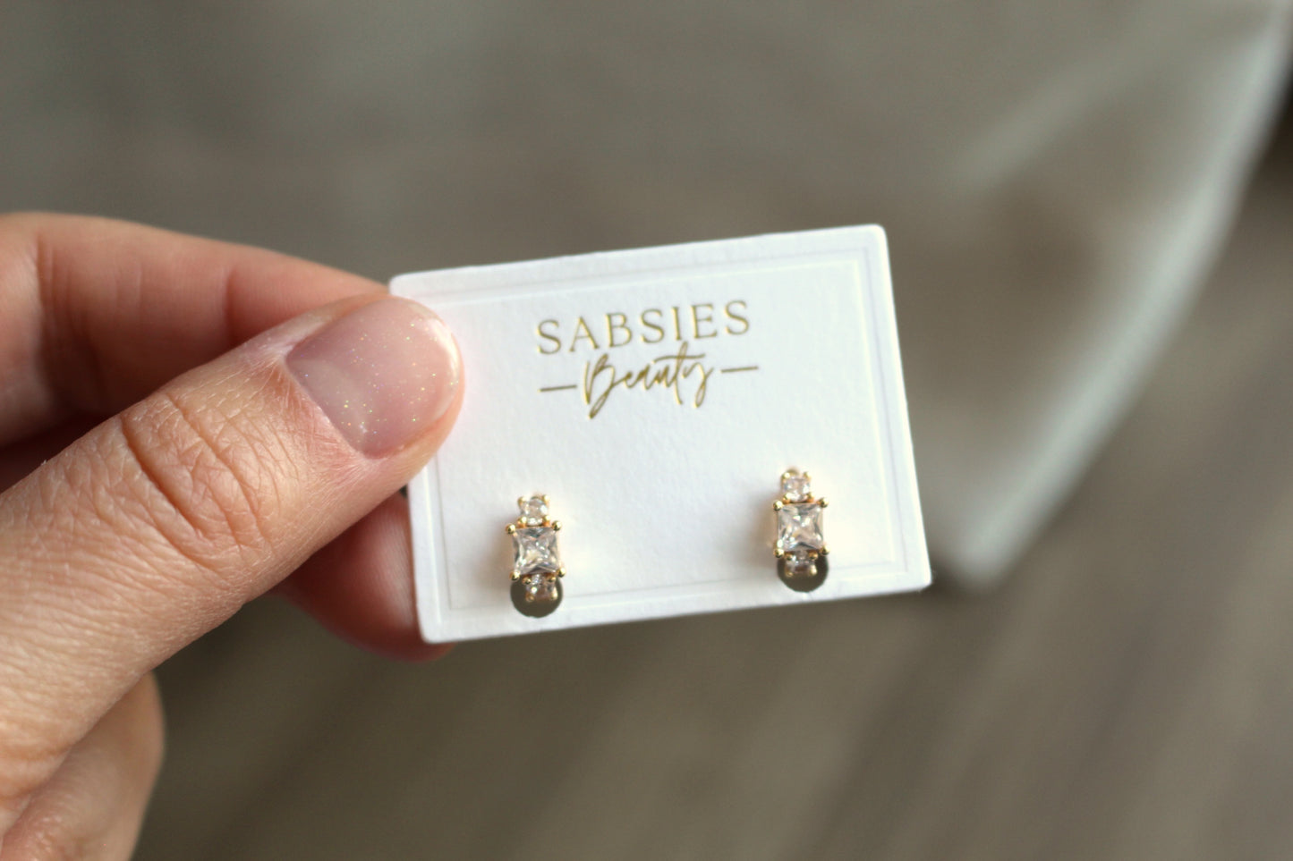 Small Square Crystal 18k Gold Plated Huggie