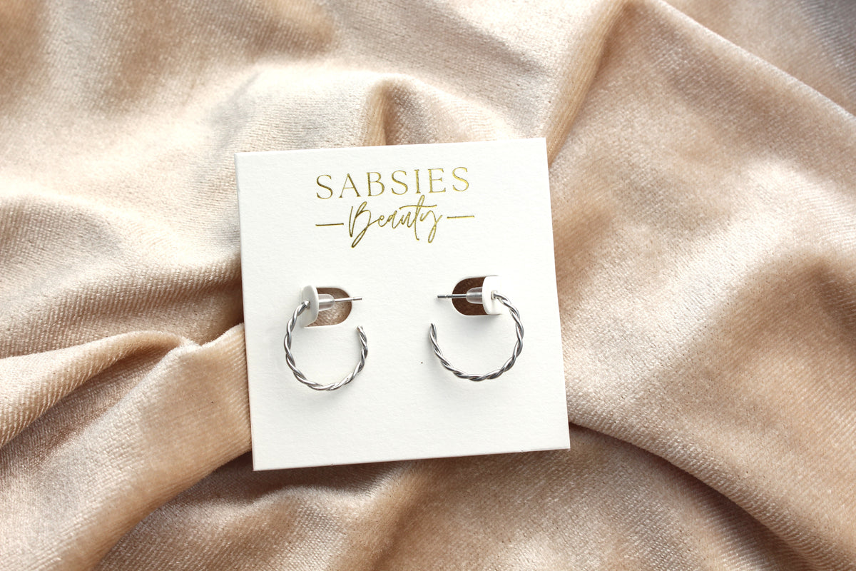 Medium Slim Twisty Open Hoop Rhodium Plated