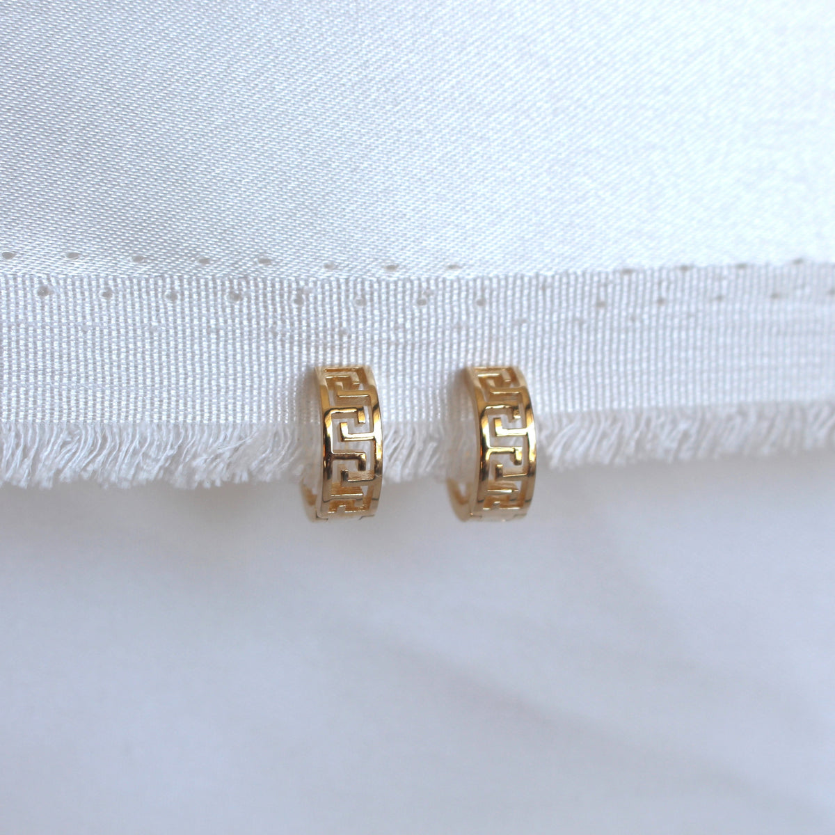 Small Greek Key Huggie 18k Gold Plated