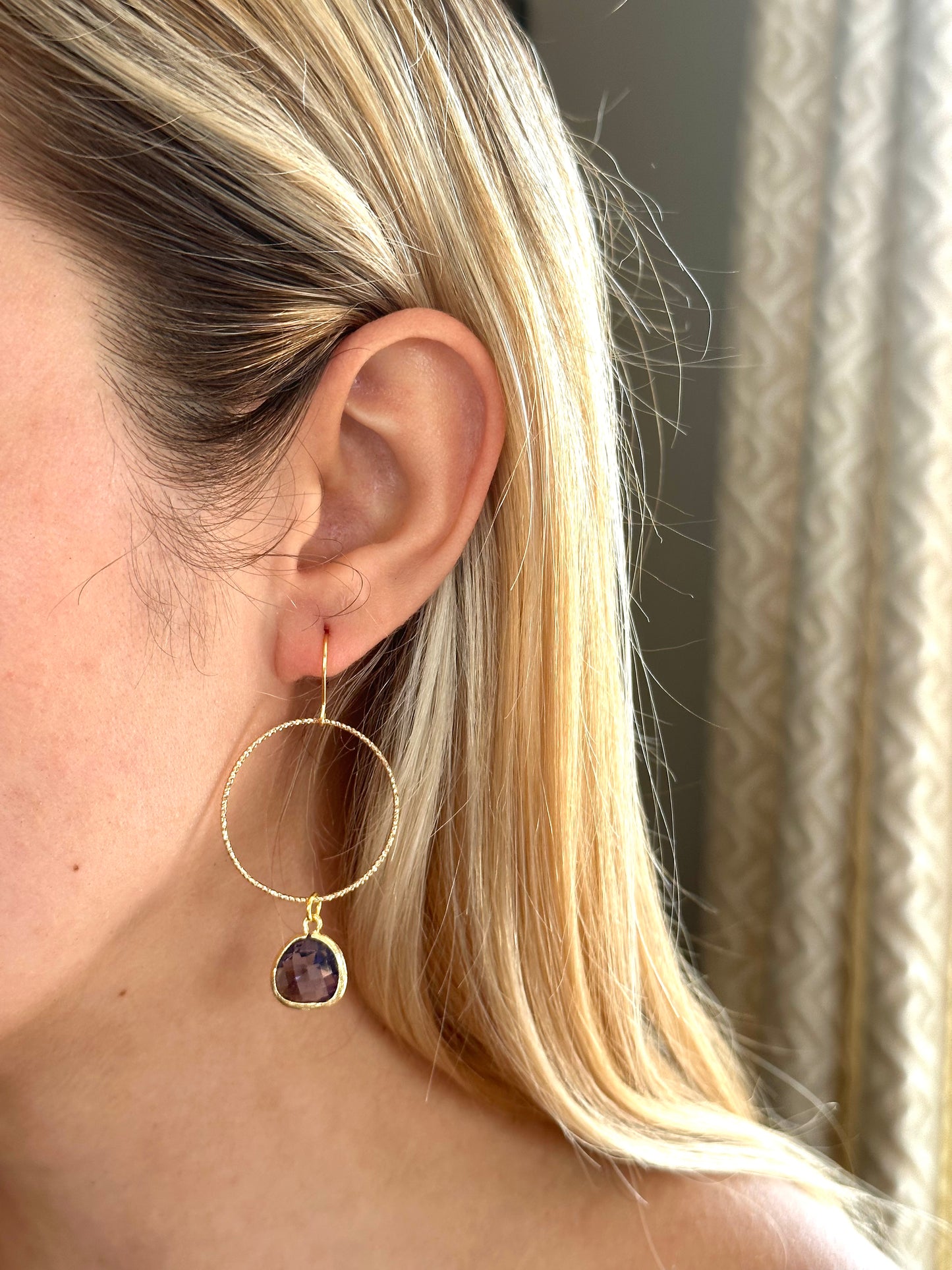 Plum Gem Dangle Hoop