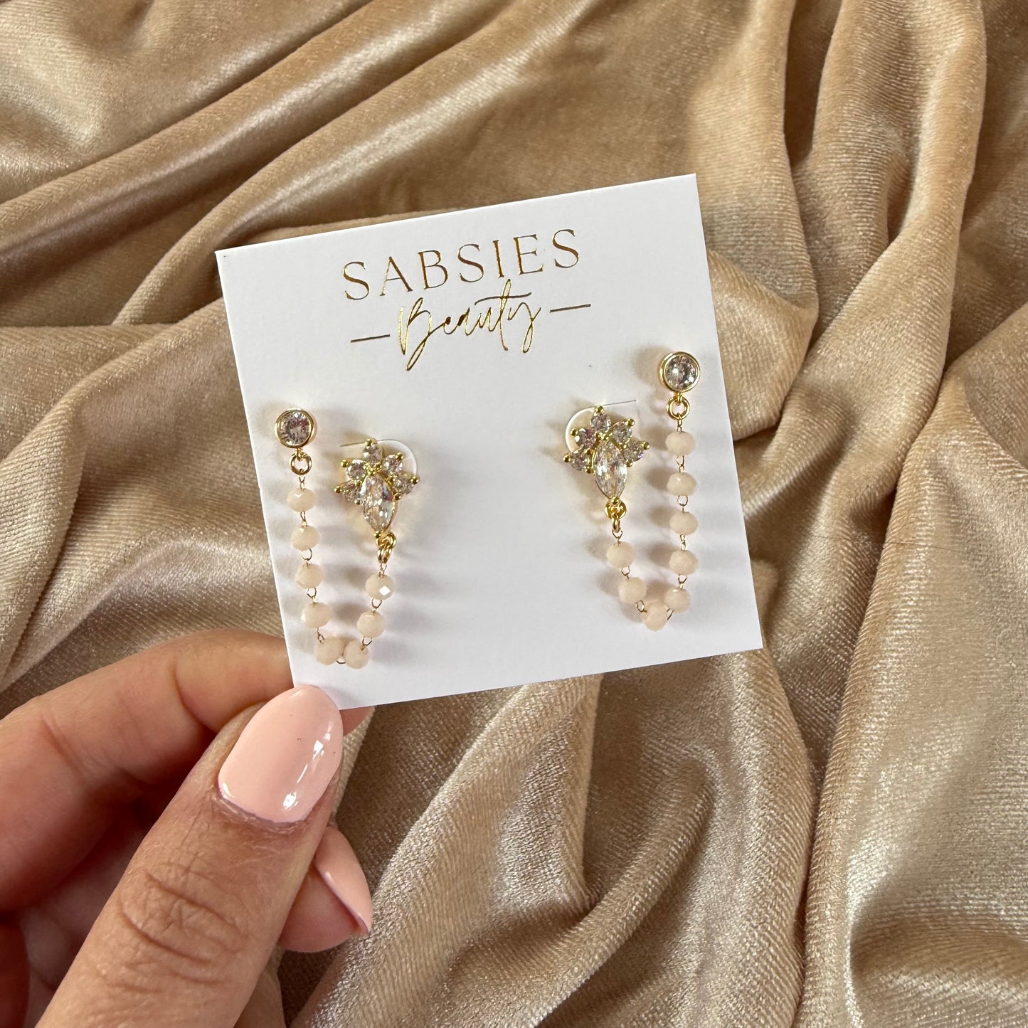 Fancy Nude Crystal 18k Gold Plated Double Stud