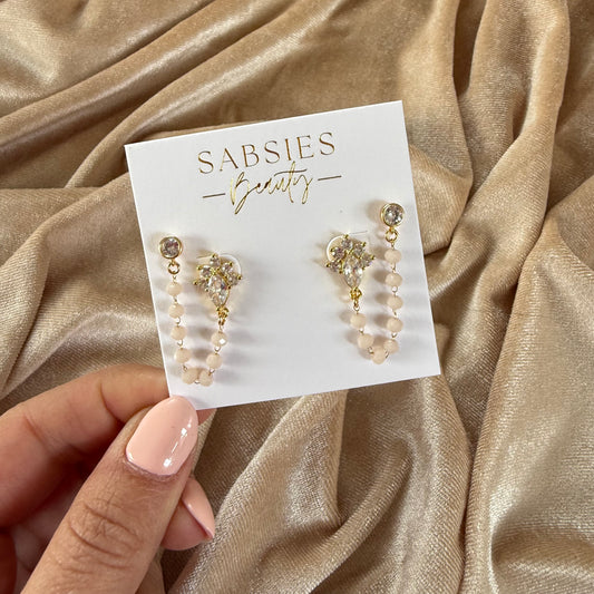 Fancy Nude Crystal 18k Gold Plated Double Stud