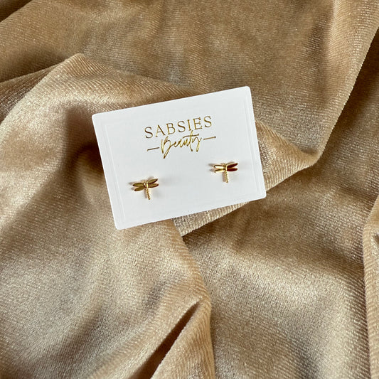 Dainty Dragonfly 18k Gold Plated Stud