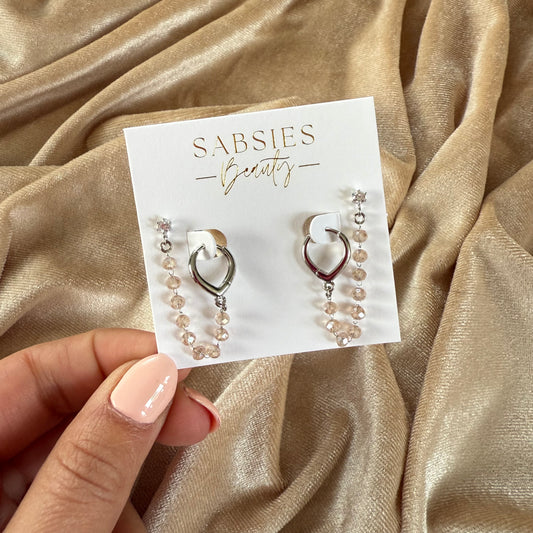 Nude Crystal Huggie Double Stud Rhodium Plated
